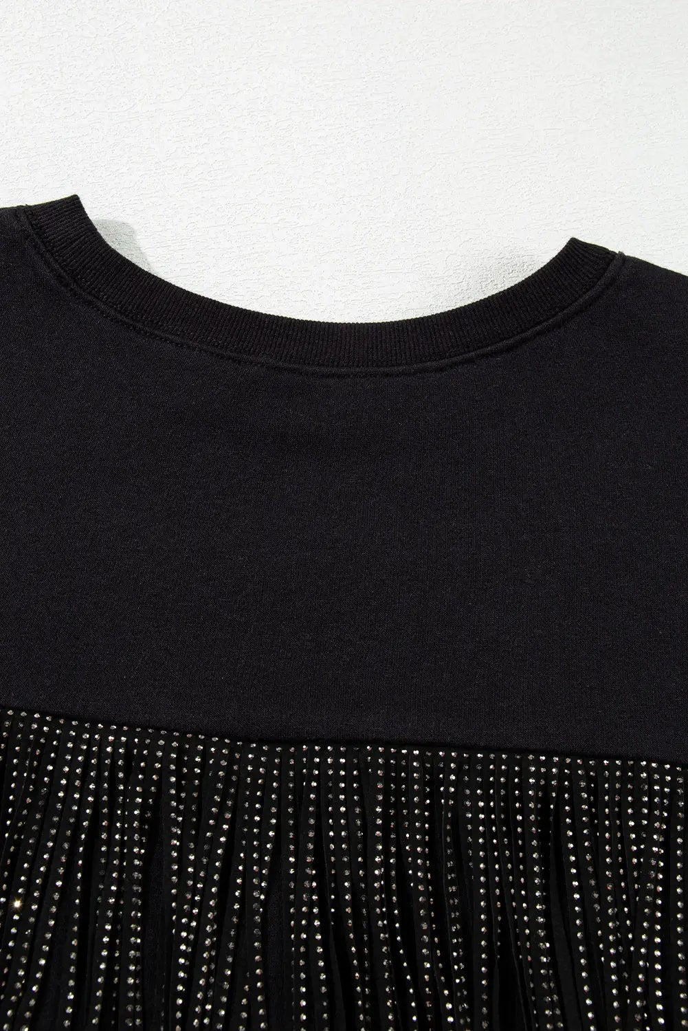 Grateful Threads Boutique Black GAME DAY Sequined Tassel Cropped Sweatshirt - Sweatshirts Black GAME DAY Rugby Sequined Tasseled Cropped Sweatshirt