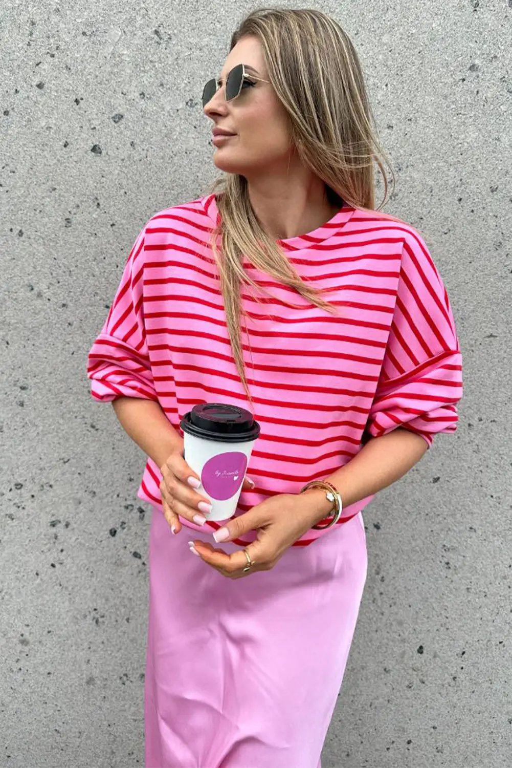 Grateful Threads Boutique Pink Lemonade Ballon Sleeve Pullover - Sweatshirts