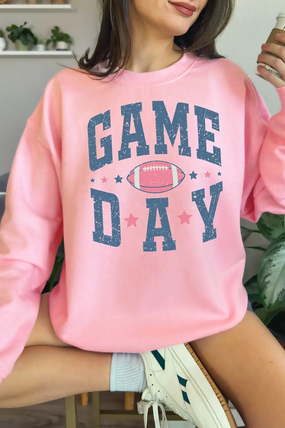 Grateful Threads Boutique Pink Football GAME DAY Graphic Drop Shoulder Sweatshirt - Sweatshirts Pink Rugby Football GAME DAY Graphic Drop Shoulder Sweatshirt