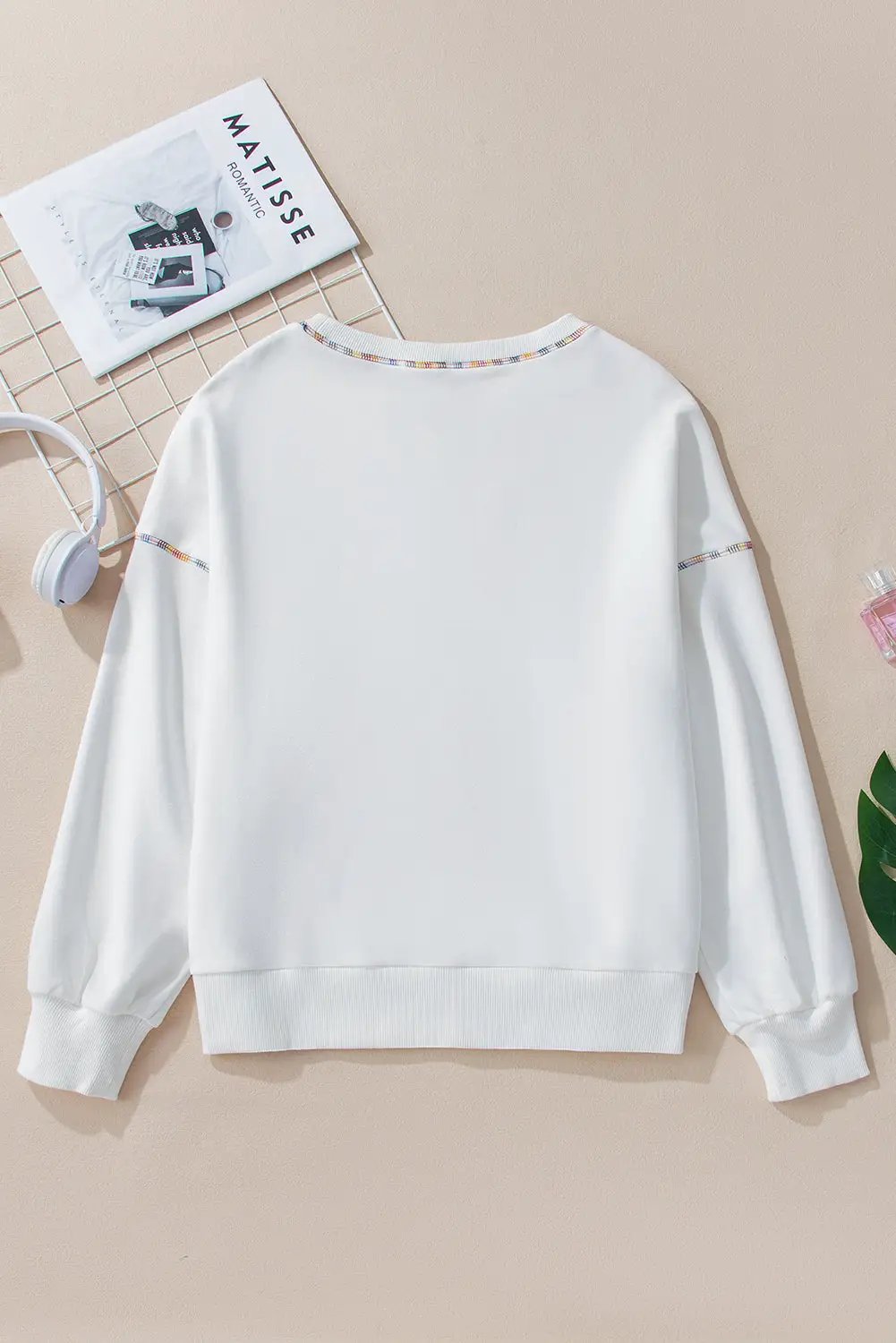 Grateful Threads Boutique White Sequin Rugby Football Pattern Exposed Seam Game Day Sweatshirt - Sweatshirts White Sequin Rugby Football Pattern Exposed Seam Game Day Sweatshirt