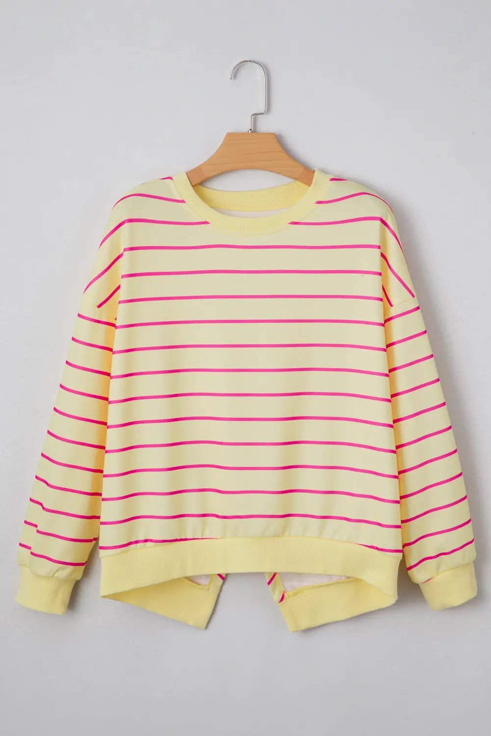 Grateful Threads Boutique Lemon Twist Overlap Stripe Pullover - Sweatshirts Yellow Stripe Stylish Overlap Detail Drop Shoulder Pullover Sweatshirt