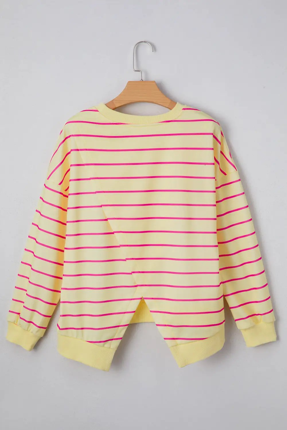 Grateful Threads Boutique Lemon Twist Overlap Stripe Pullover - Sweatshirts Yellow Stripe Stylish Overlap Detail Drop Shoulder Pullover Sweatshirt