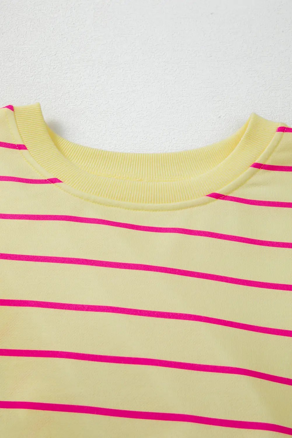 Grateful Threads Boutique Lemon Twist Overlap Stripe Pullover - Sweatshirts Yellow Stripe Stylish Overlap Detail Drop Shoulder Pullover Sweatshirt