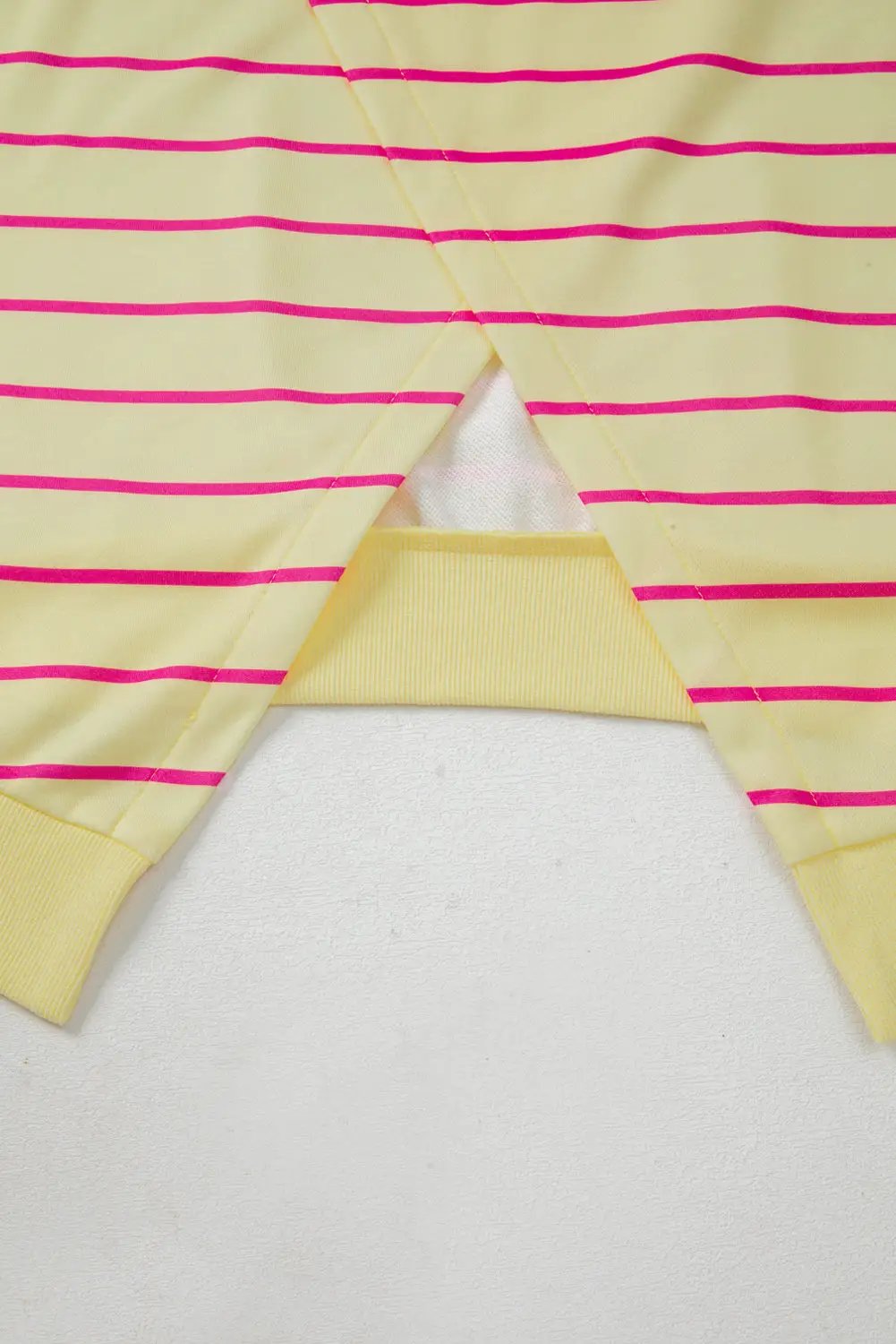 Grateful Threads Boutique Lemon Twist Overlap Stripe Pullover - Sweatshirts Yellow Stripe Stylish Overlap Detail Drop Shoulder Pullover Sweatshirt