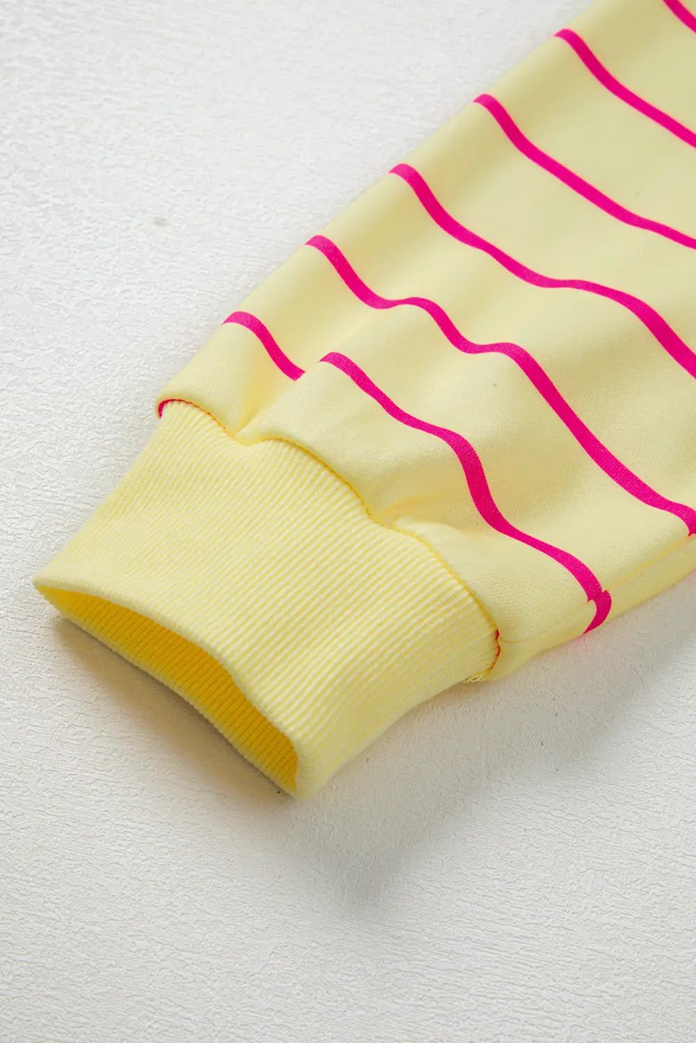 Grateful Threads Boutique Lemon Twist Overlap Stripe Pullover - Sweatshirts Yellow Stripe Stylish Overlap Detail Drop Shoulder Pullover Sweatshirt