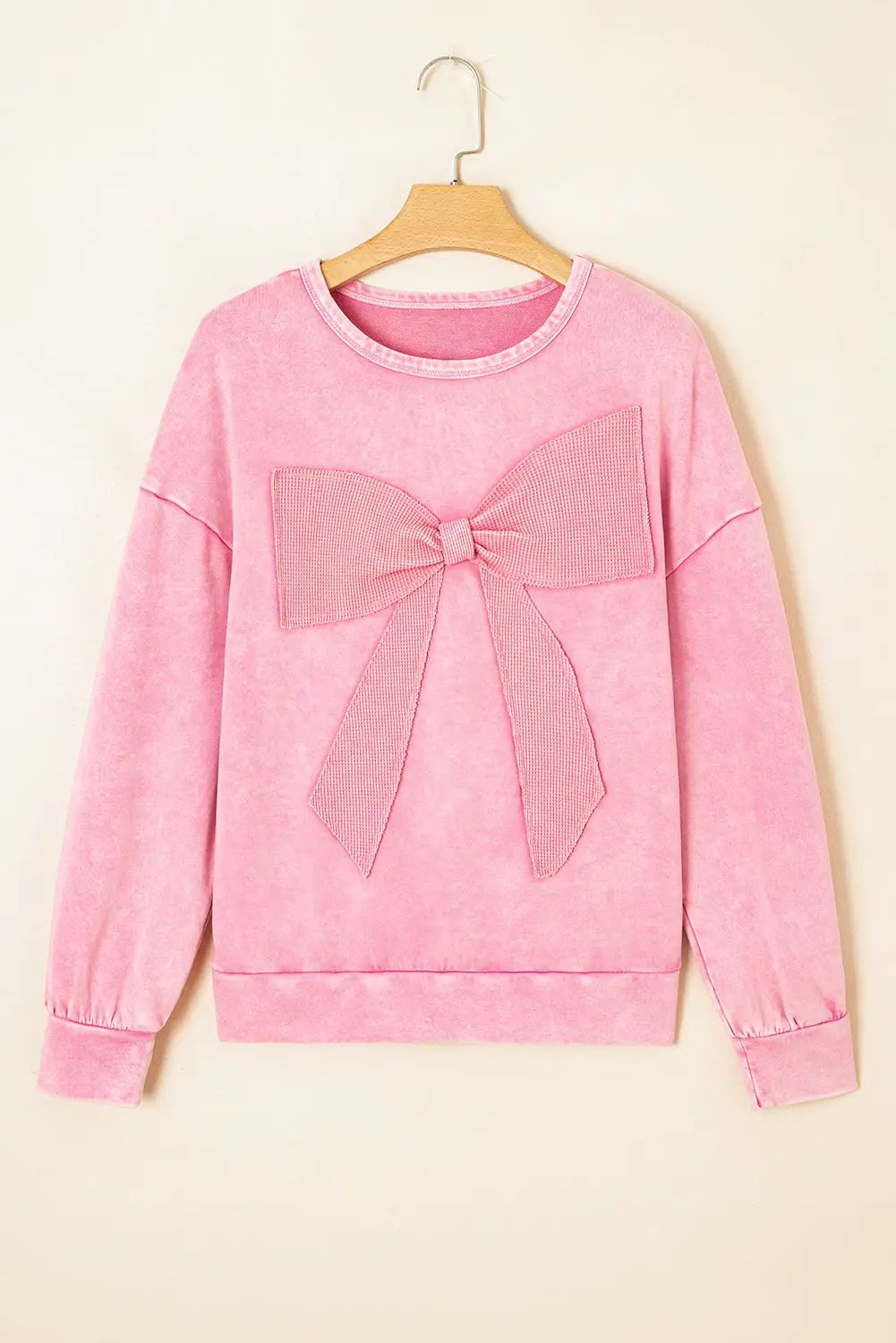 Grateful Threads Boutique Bubblegum Bow Mineral Wash Pullover Sweatshirt - Sweatshirts pink ribbon sweatshirt