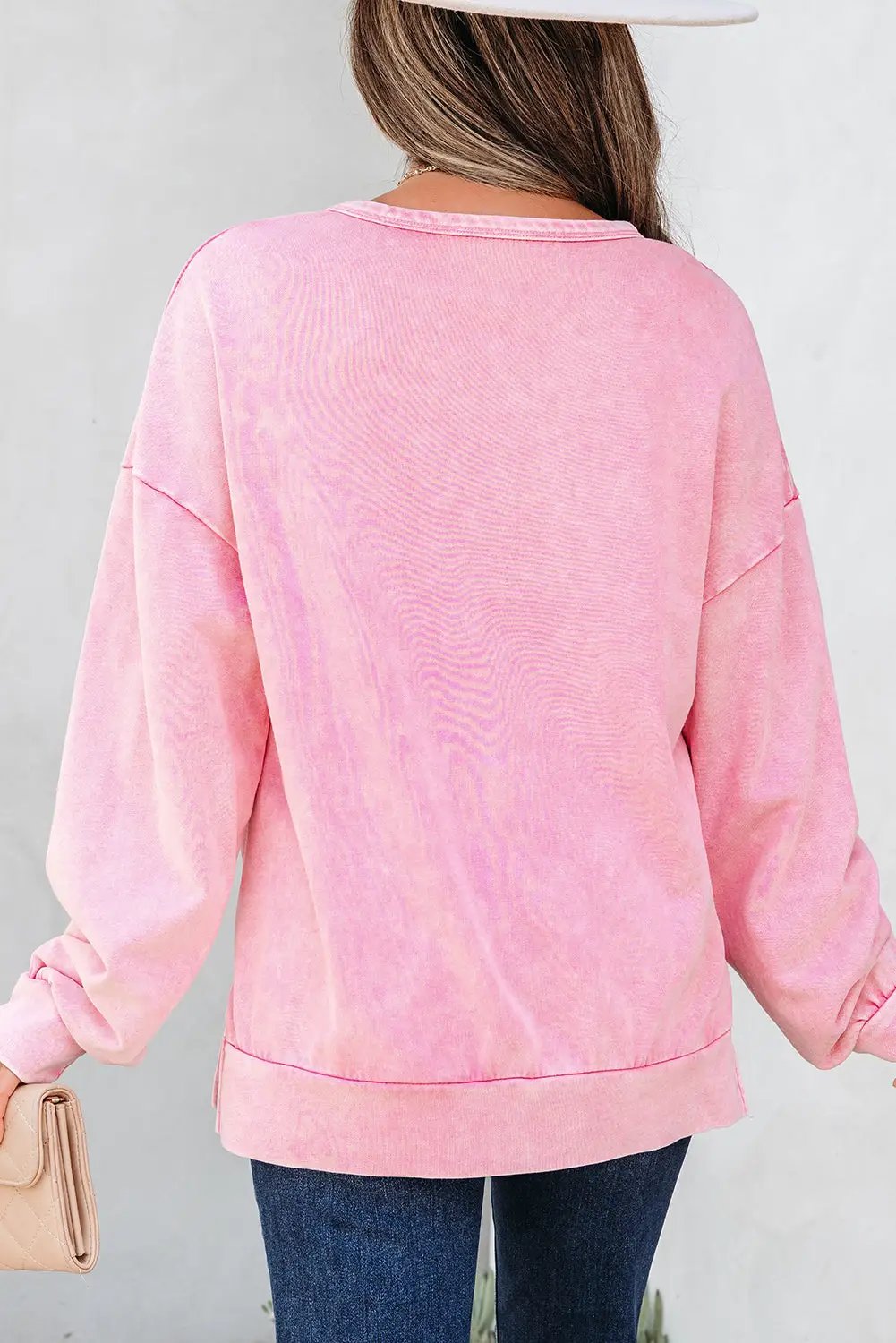 Grateful Threads Boutique Bubblegum Bow Mineral Wash Pullover Sweatshirt - Sweatshirts pink ribbon sweatshirt