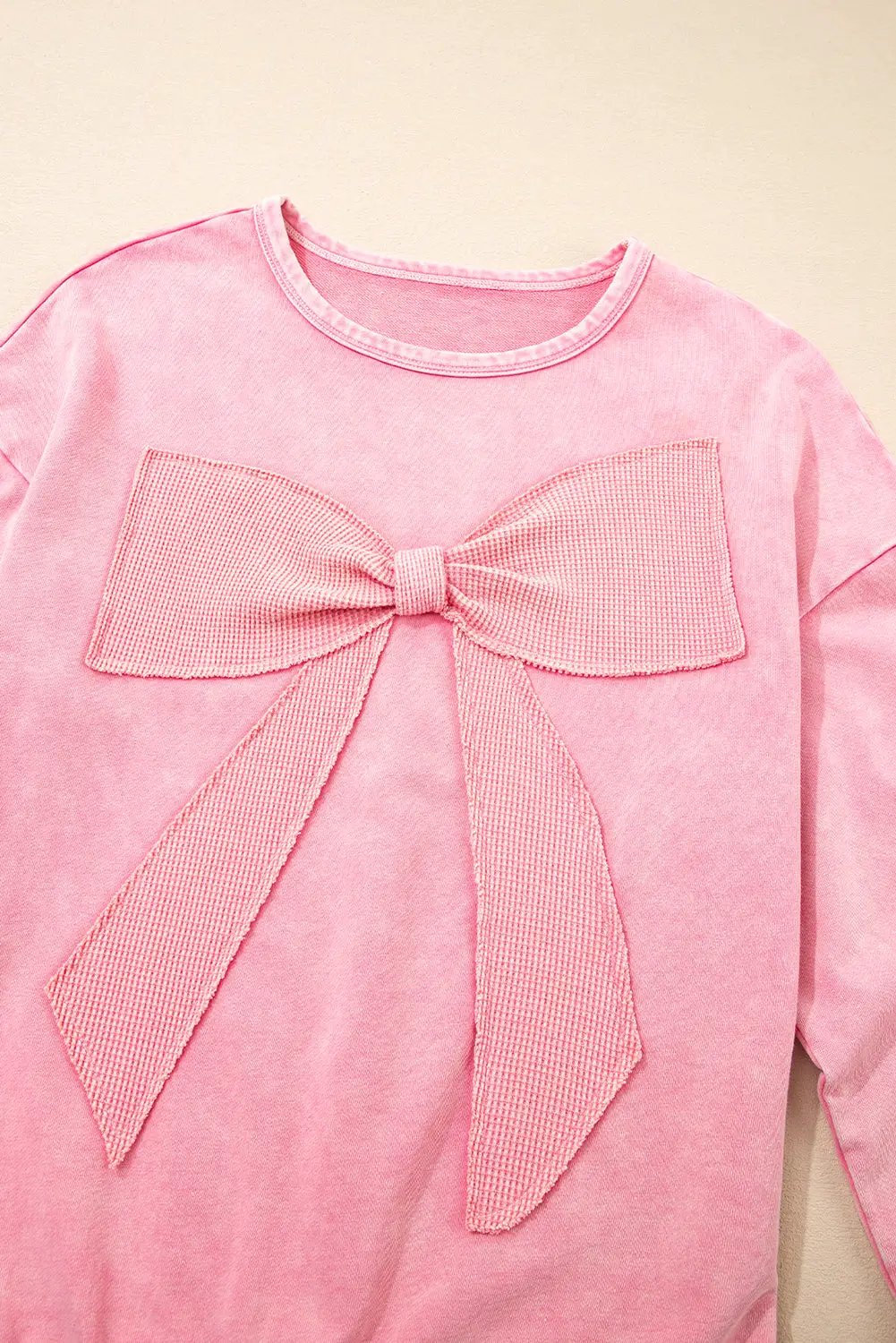 Grateful Threads Boutique Bubblegum Bow Mineral Wash Pullover Sweatshirt - Sweatshirts pink ribbon sweatshirt