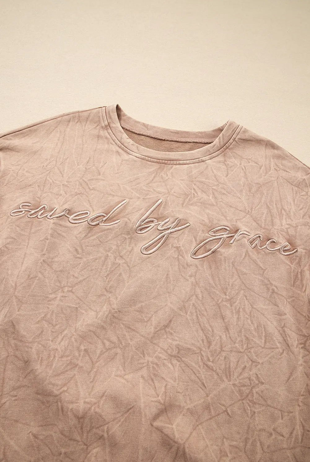 Grateful Threads Boutique “Saved By Grace” Letter Embroidery Mineral Wash Loose Sweatshirt - Sweatshirts DUNE saved by grace Letter Embroidery Mineral Wash Loose Sweatshirt