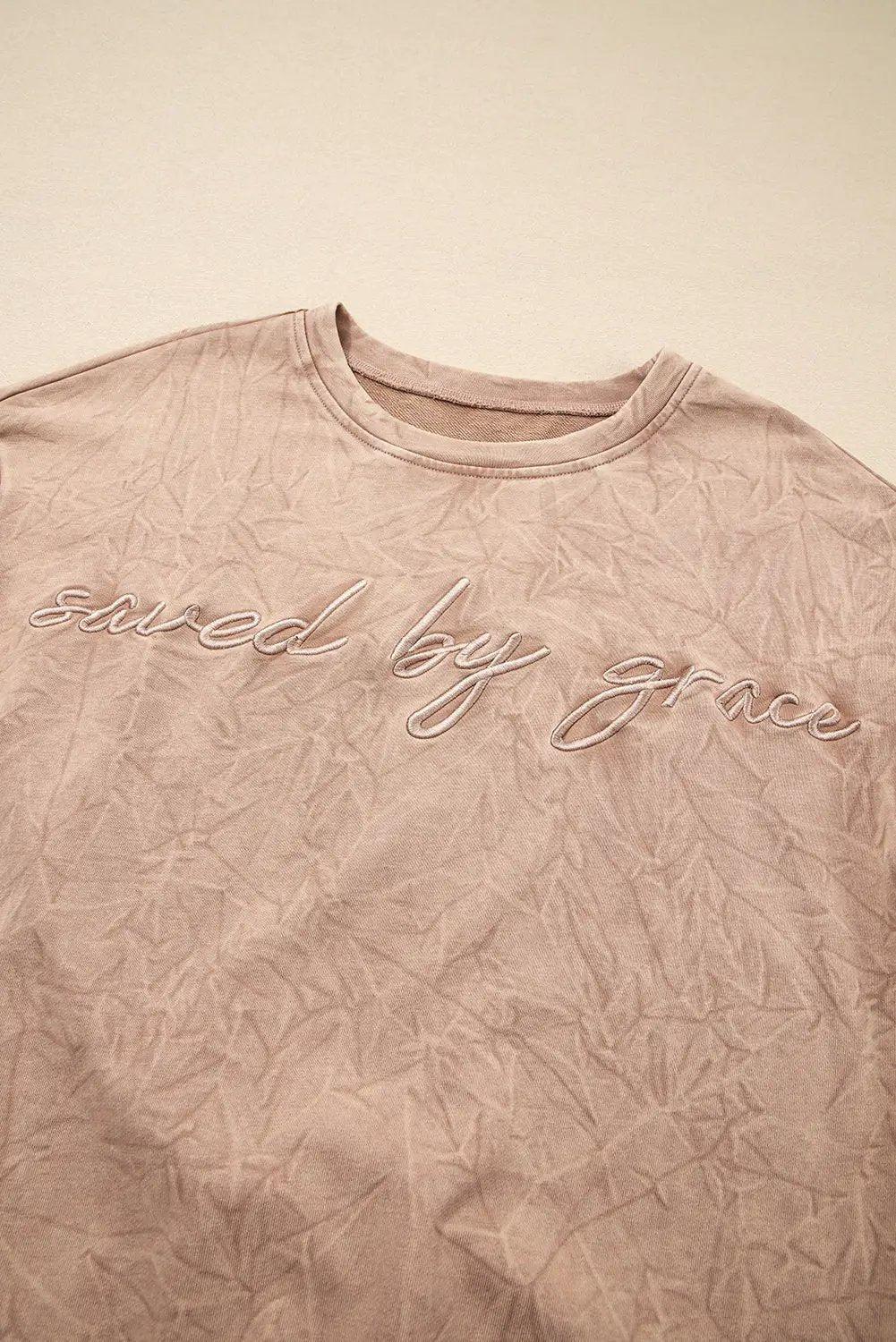 Grateful Threads Boutique “Saved By Grace” Letter Embroidery Mineral Wash Loose Sweatshirt - Sweatshirts DUNE saved by grace Letter Embroidery Mineral Wash Loose Sweatshirt