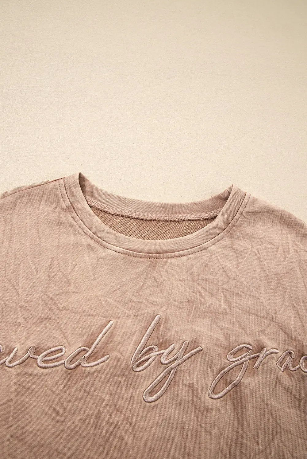 Grateful Threads Boutique “Saved By Grace” Letter Embroidery Mineral Wash Loose Sweatshirt - Sweatshirts DUNE saved by grace Letter Embroidery Mineral Wash Loose Sweatshirt