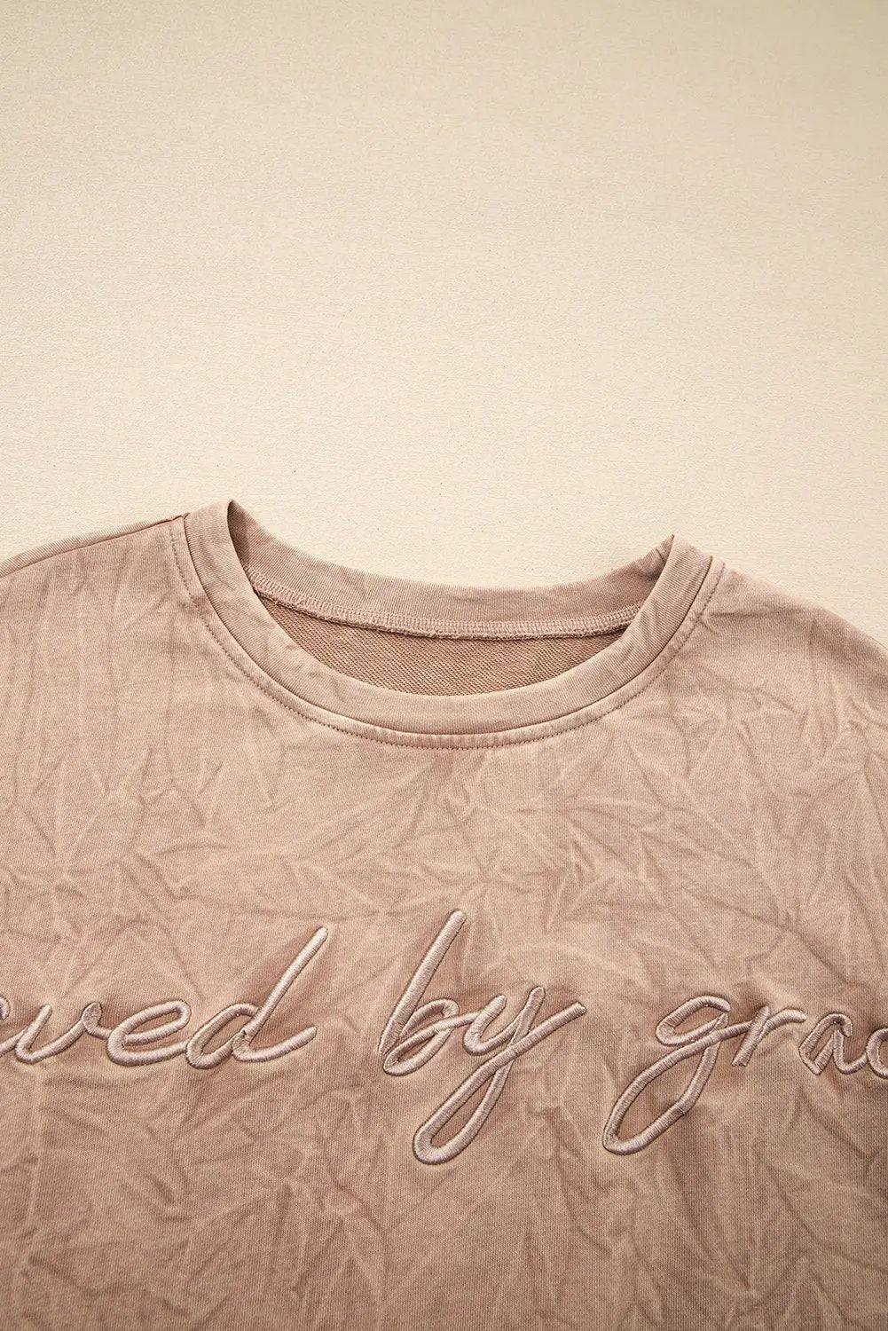 Grateful Threads Boutique “Saved By Grace” Letter Embroidery Mineral Wash Loose Sweatshirt - Sweatshirts DUNE saved by grace Letter Embroidery Mineral Wash Loose Sweatshirt