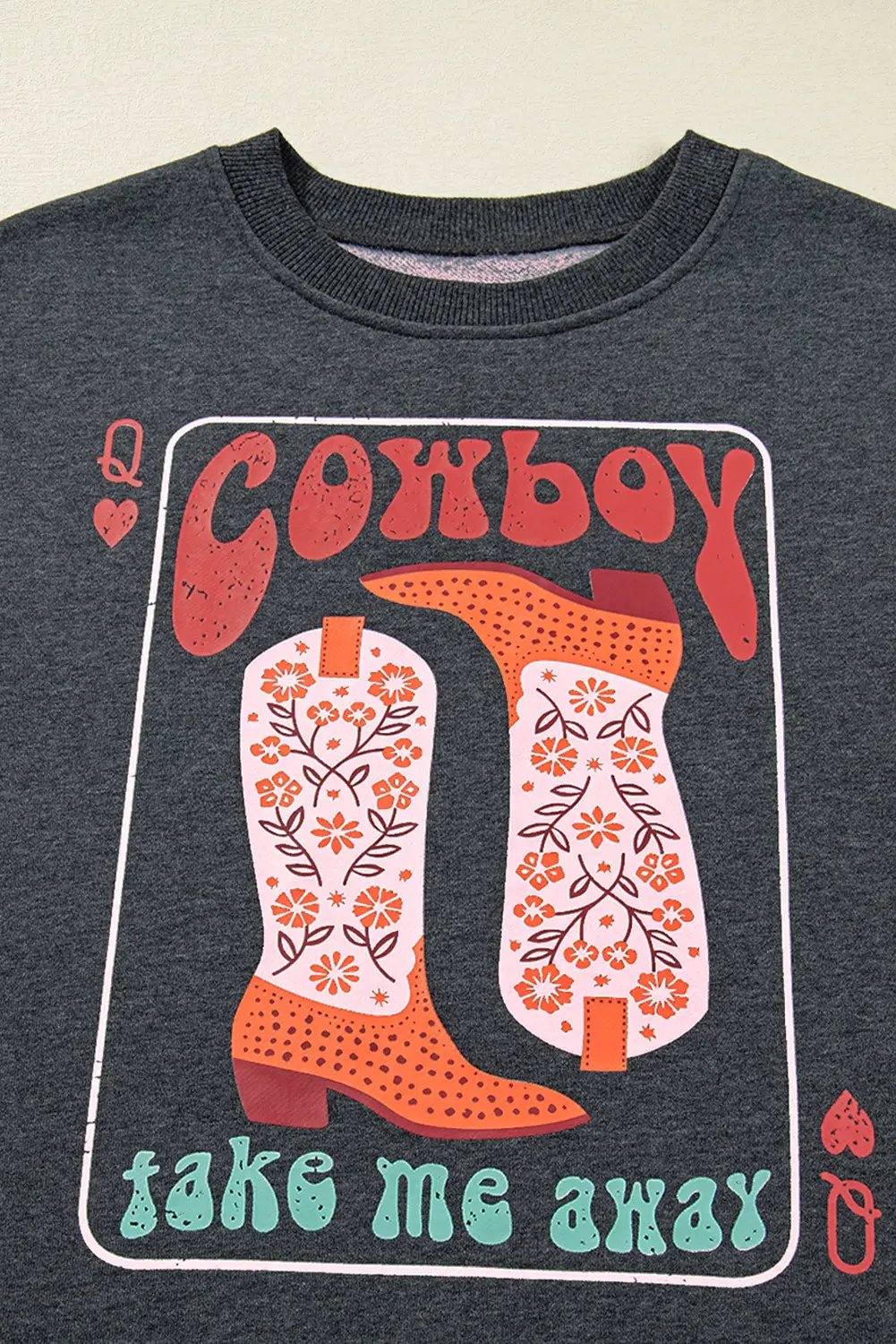 Grateful Threads Boutique Carbon Grey Cowboy Queen Card Drop Shoulder Sweatshirt - Sweatshirts Carbon Grey Cowboy Queen Card Drop Shoulder Sweatshirt