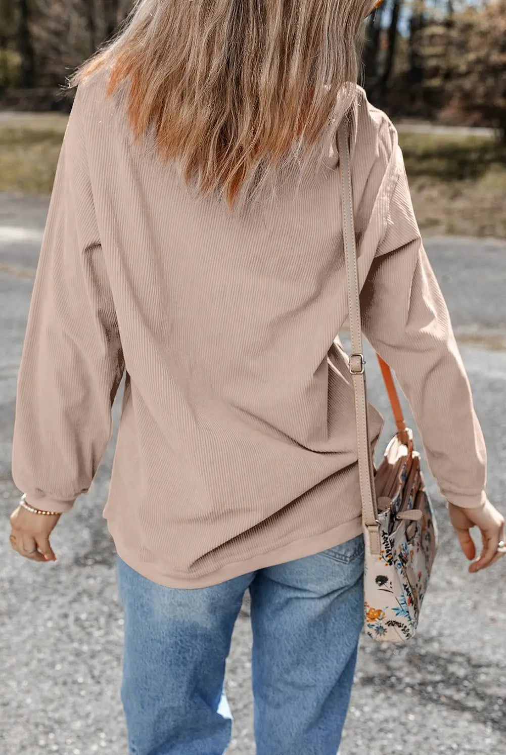 Grateful Threads Boutique Apricot Rugby Game Day Embroidered Corduroy Sweatshirt - Sweatshirts Apricot Rugby Game Day Embroidered Corduroy Sweatshirt