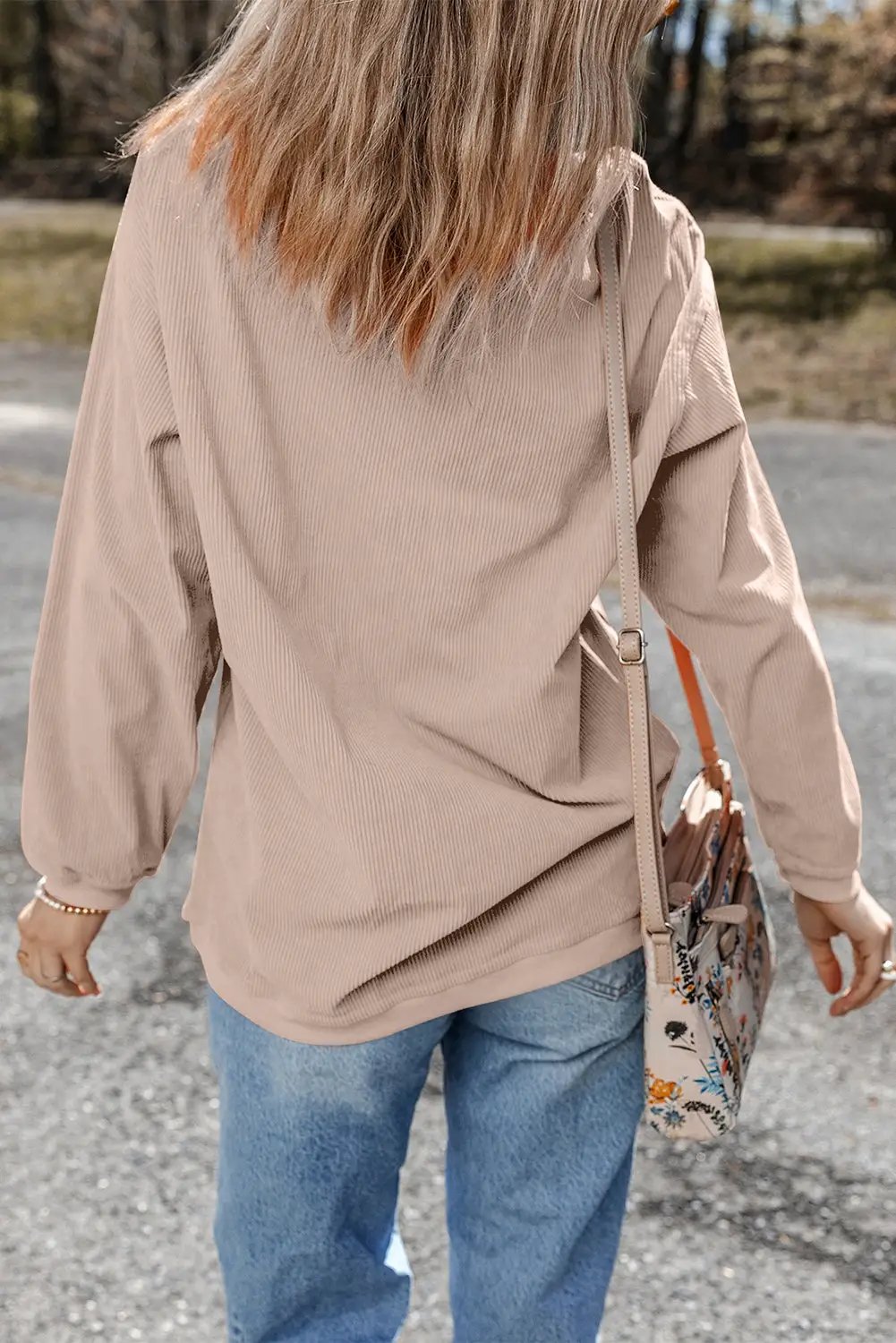 Grateful Threads Boutique Apricot Rugby Game Day Embroidered Corduroy Sweatshirt - Sweatshirts Apricot Rugby Game Day Embroidered Corduroy Sweatshirt