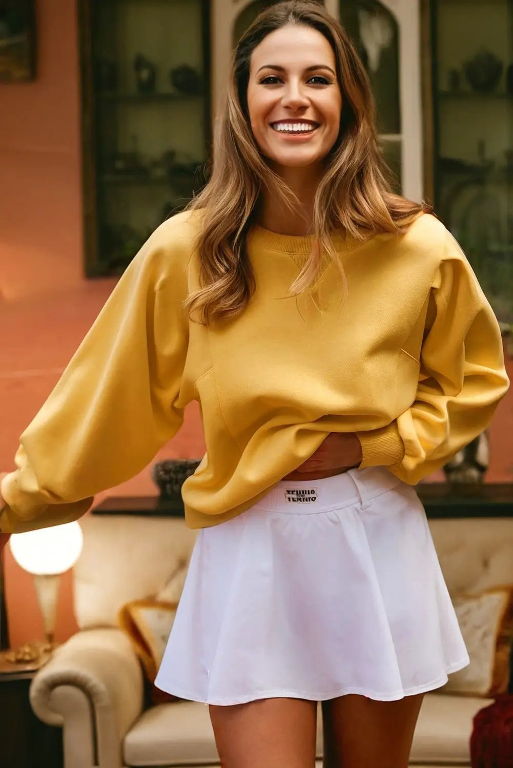 Grateful Threads Boutique Citrus Pleated Balloon Sleeve Pullover Solid Sweatshirt - Sweatshirts Citrus Pleated Balloon Sleeve Pullover Solid Sweatshirt