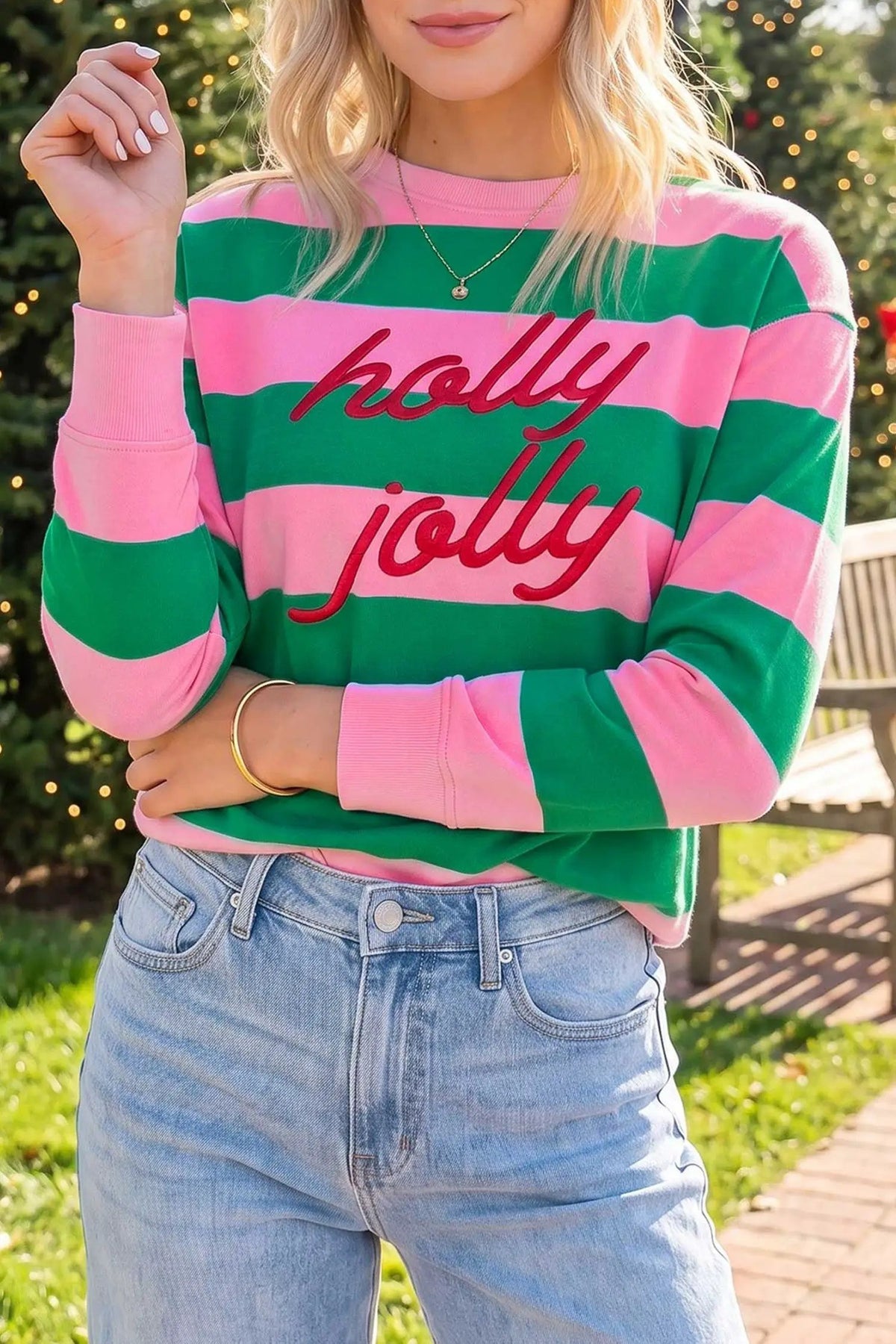 The Demi Sweatshirt - Green Stripe — main photo