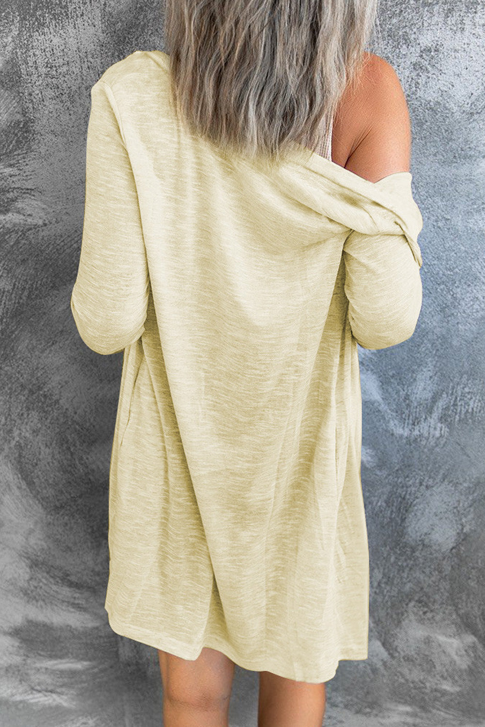 Back view of lightweight longline cardigan