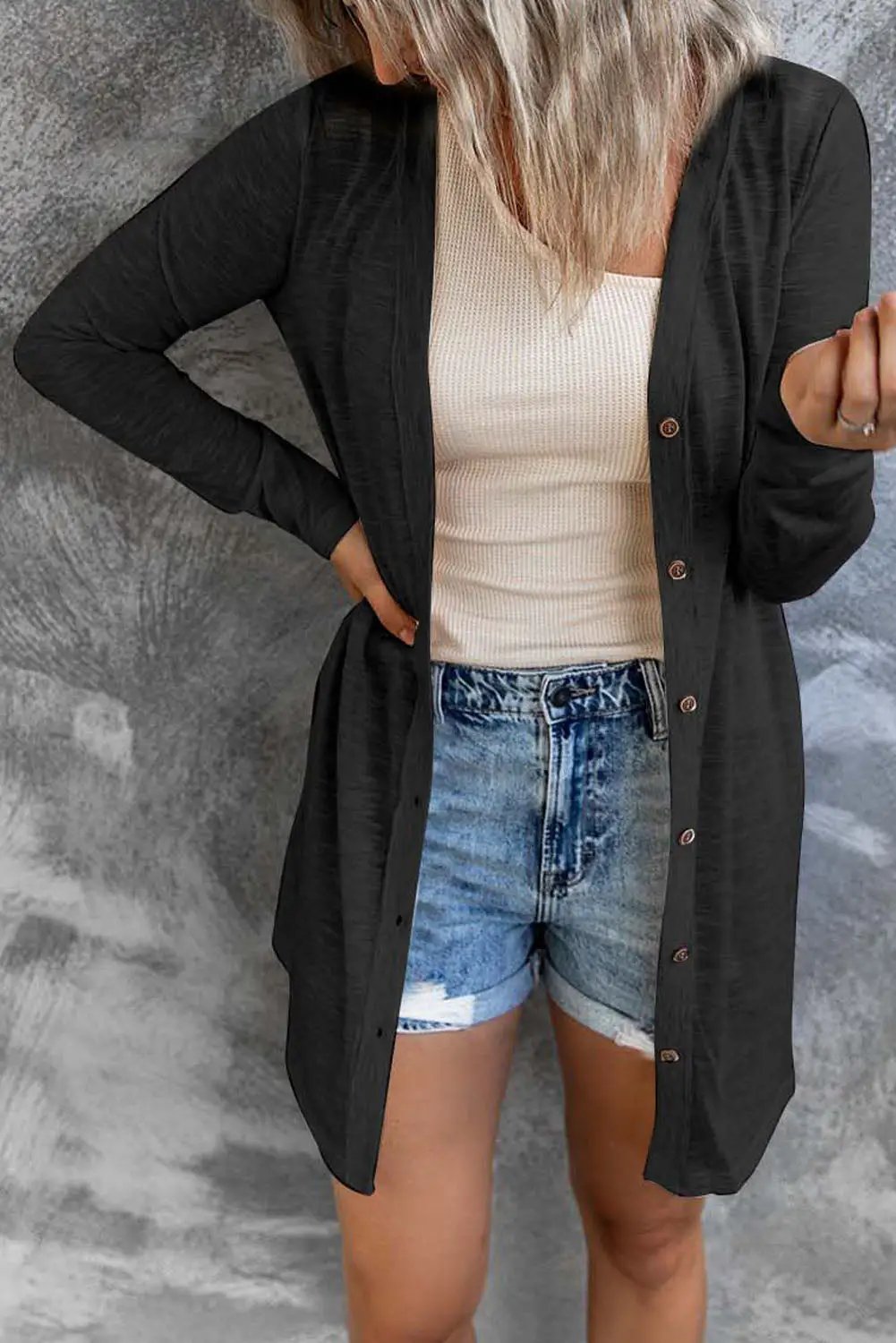 Grateful Threads Boutique Charcoal Black Longline Cardigan – Airy, Button-Up & Effortless Layering - Cardigans black longline button up cardigan
