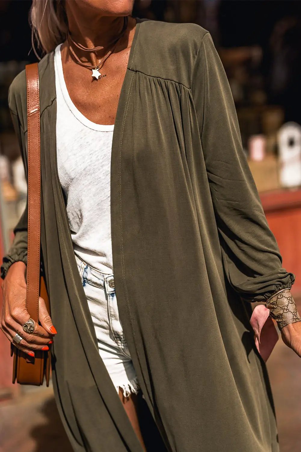 Grateful Threads Boutique Sage Stroll Open Front Duster - Cardigans Dark Green Open Front Duster