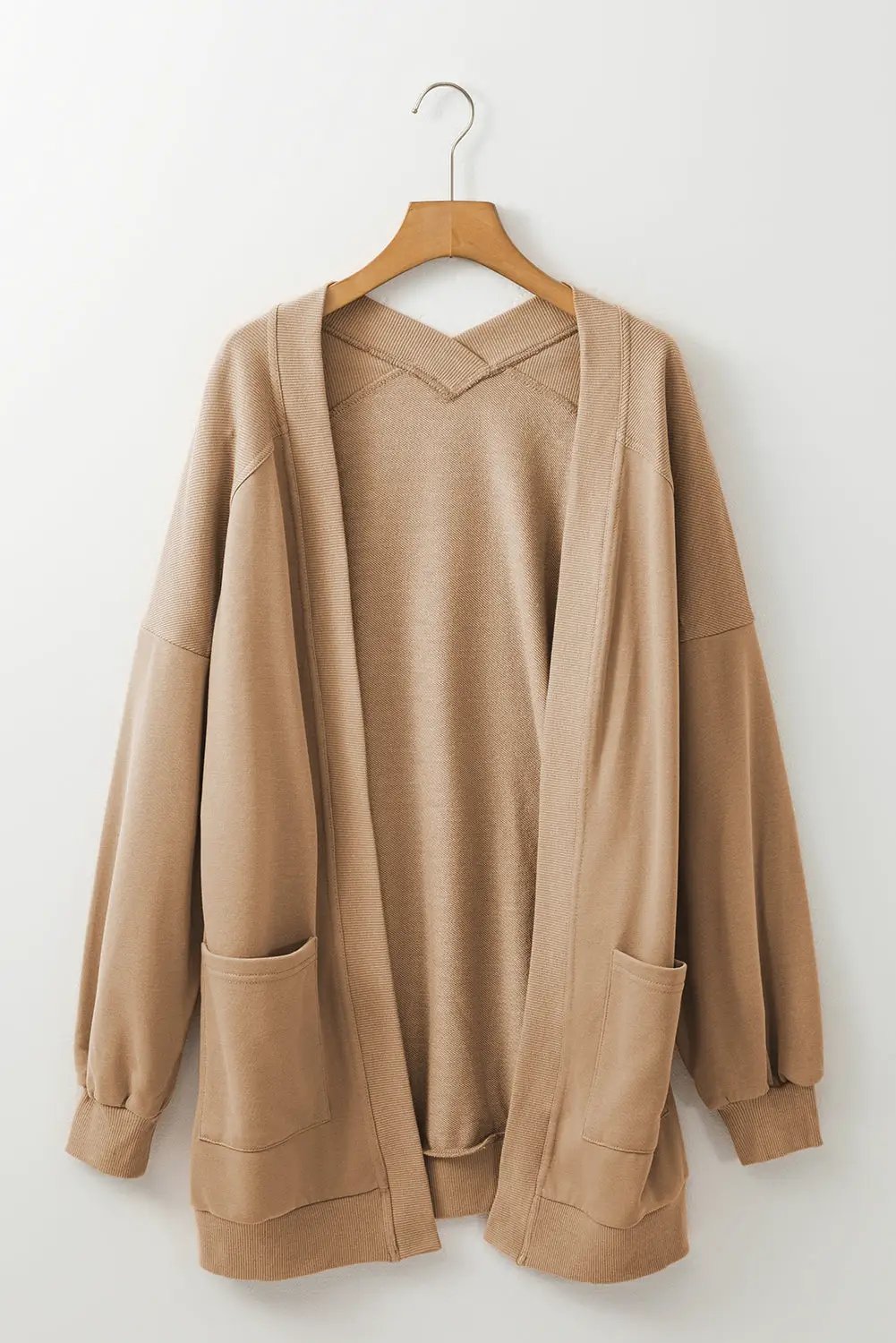 Grateful Threads Boutique French Beige Ribbed Cardigan with Pockets – Effortless Layering - Cardigans