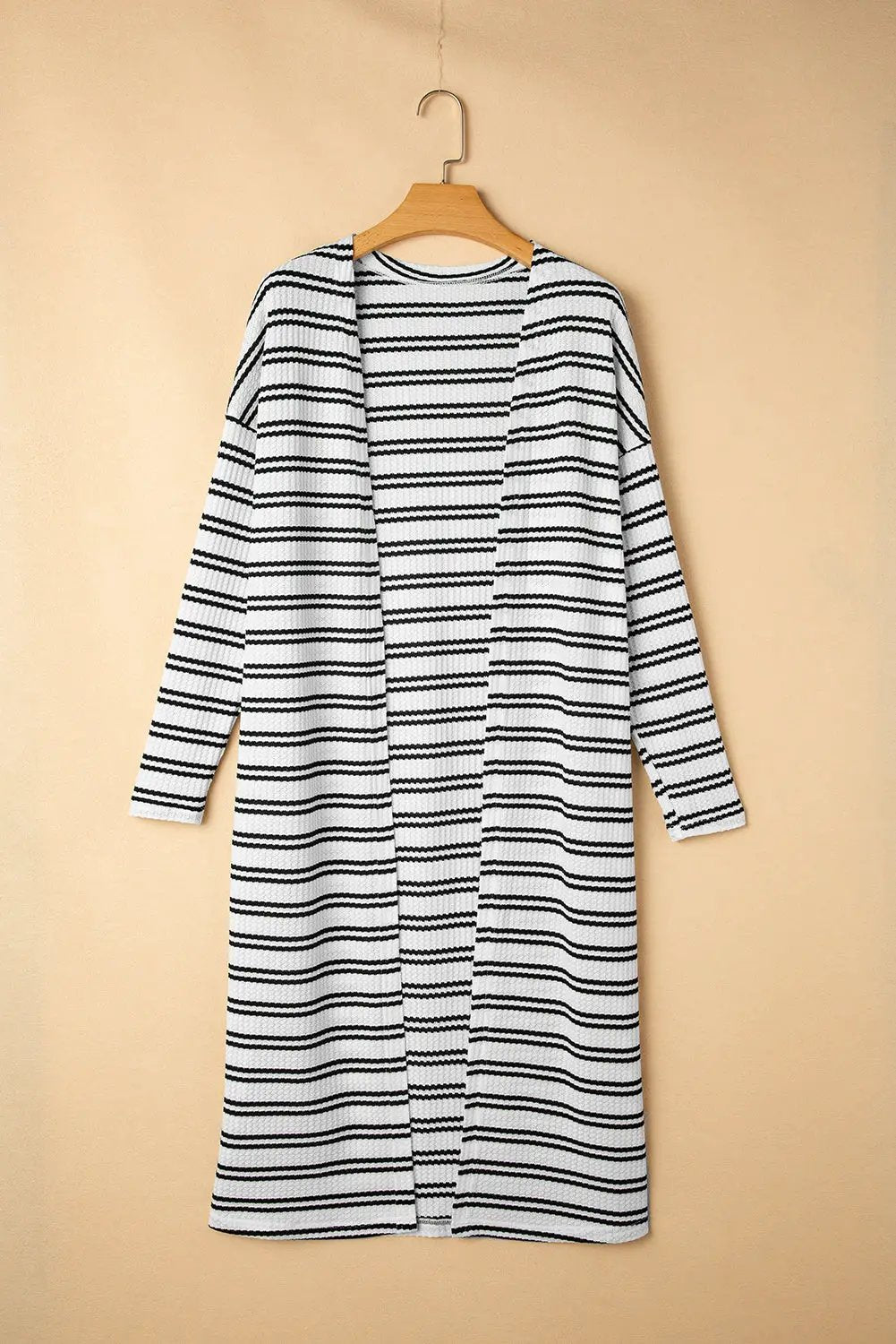 Grateful Threads Boutique Black Stripe Print Open Front Duster Cardigan - Cardigans Black Stripe Print Open Front Duster Cardigan