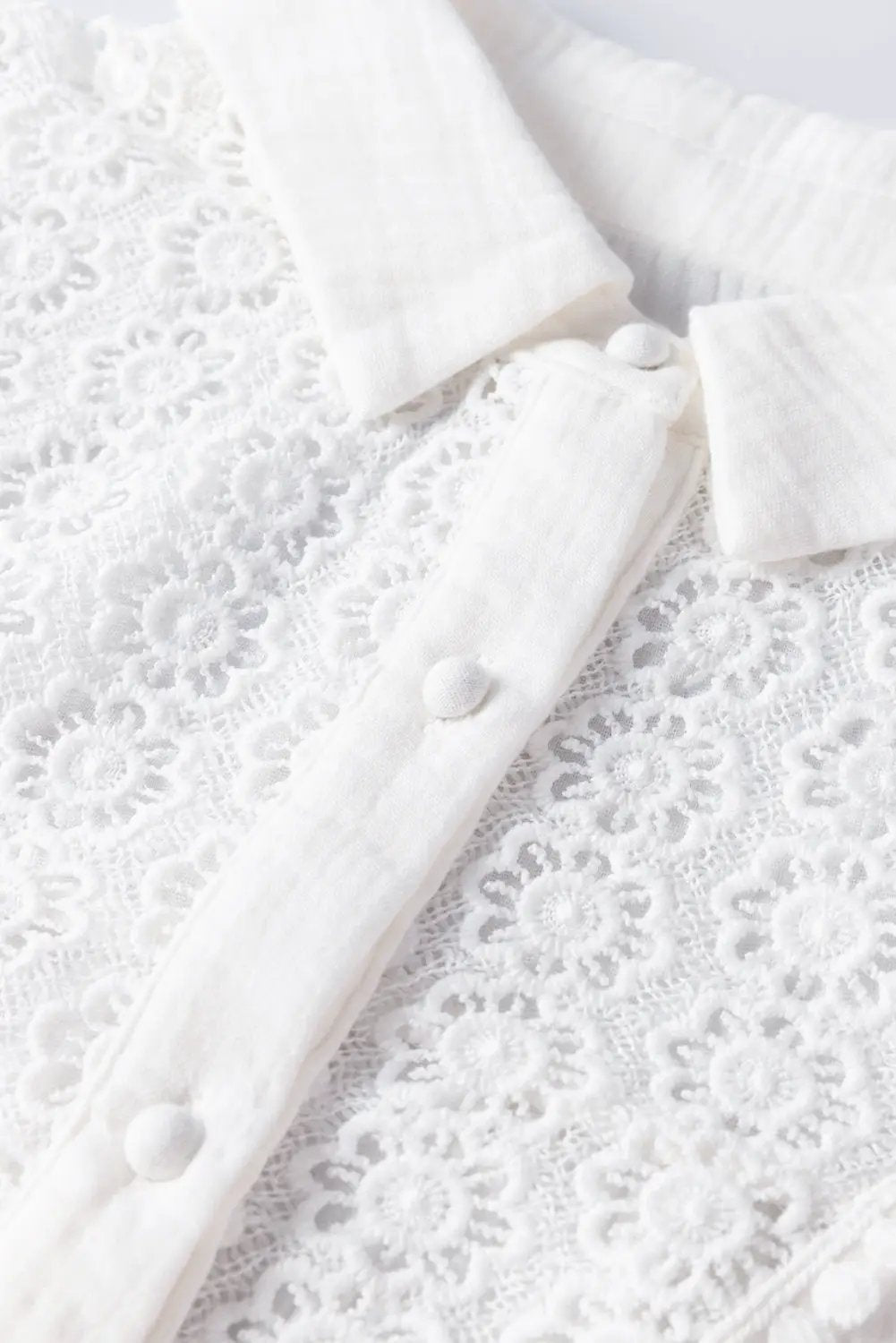 Grateful Threads Boutique White Floral Lace Hollow-out Splicing Crinkled Shirt - Blouses