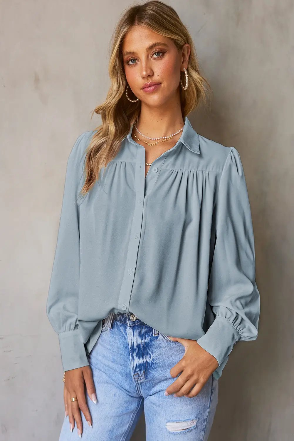 Grateful Threads Boutique Button Up Puff Sleeve Blouse - Blouses Top