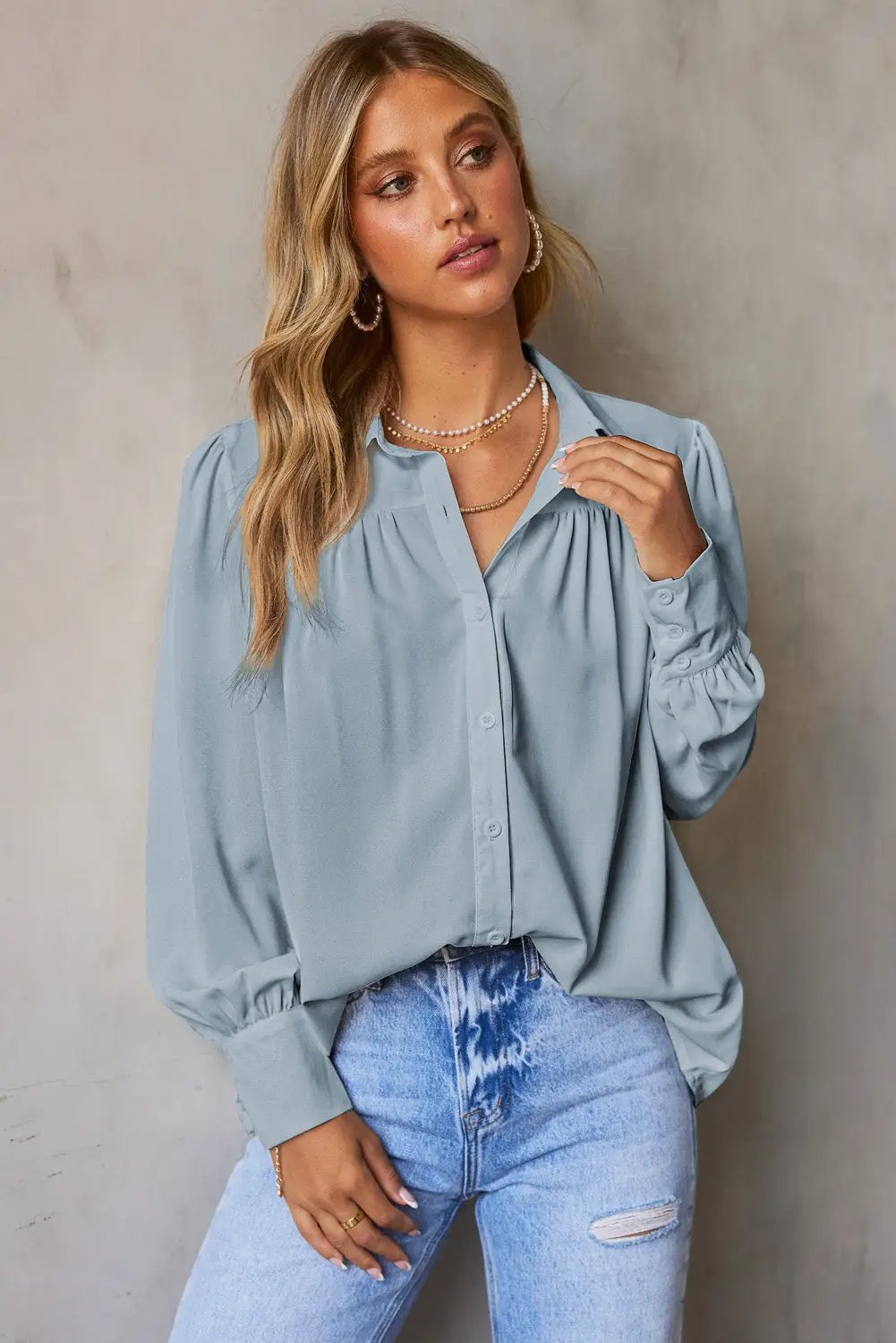 Grateful Threads Boutique Button Up Puff Sleeve Blouse - Blouses Top