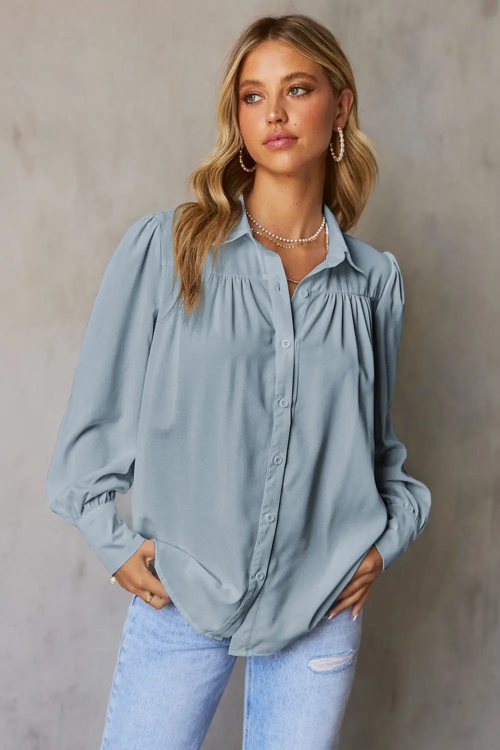 Grateful Threads Boutique Button Up Puff Sleeve Blouse - Blouses Top