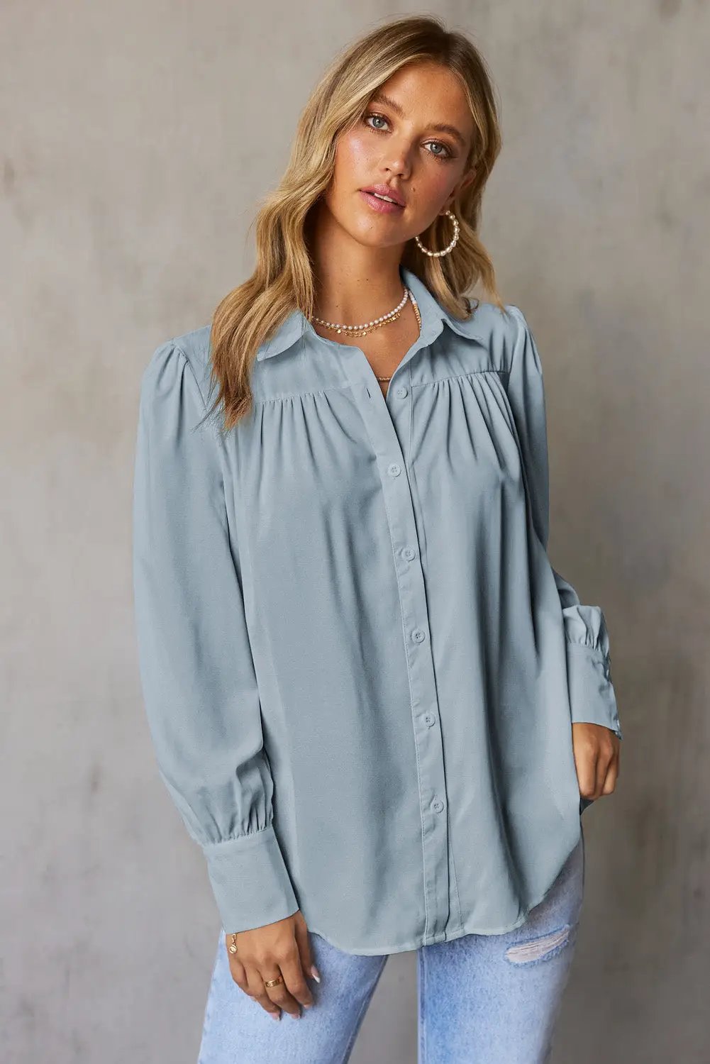 Grateful Threads Boutique Button Up Puff Sleeve Blouse - Blouses Top
