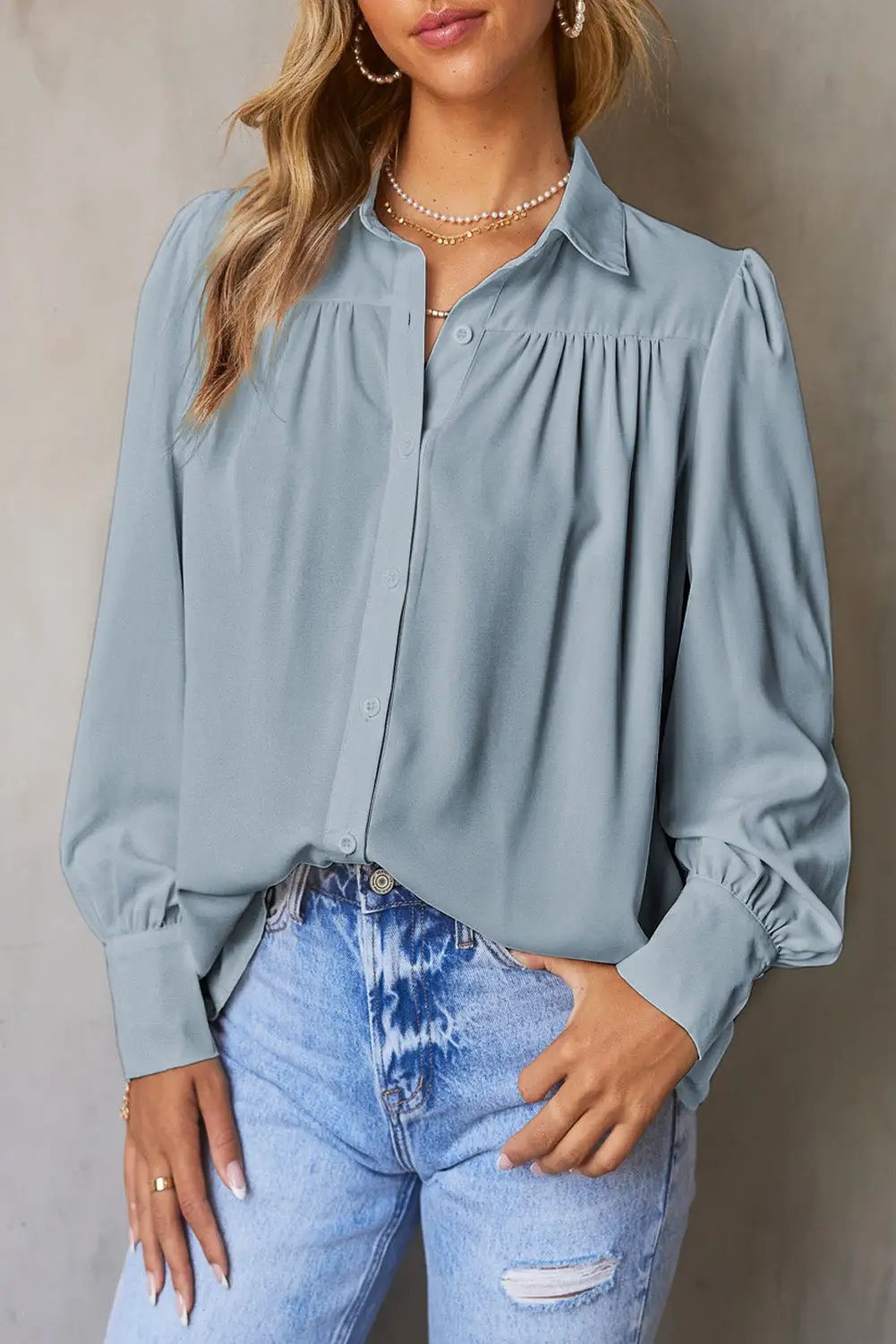 Grateful Threads Boutique Button Up Puff Sleeve Blouse - Blouses Top