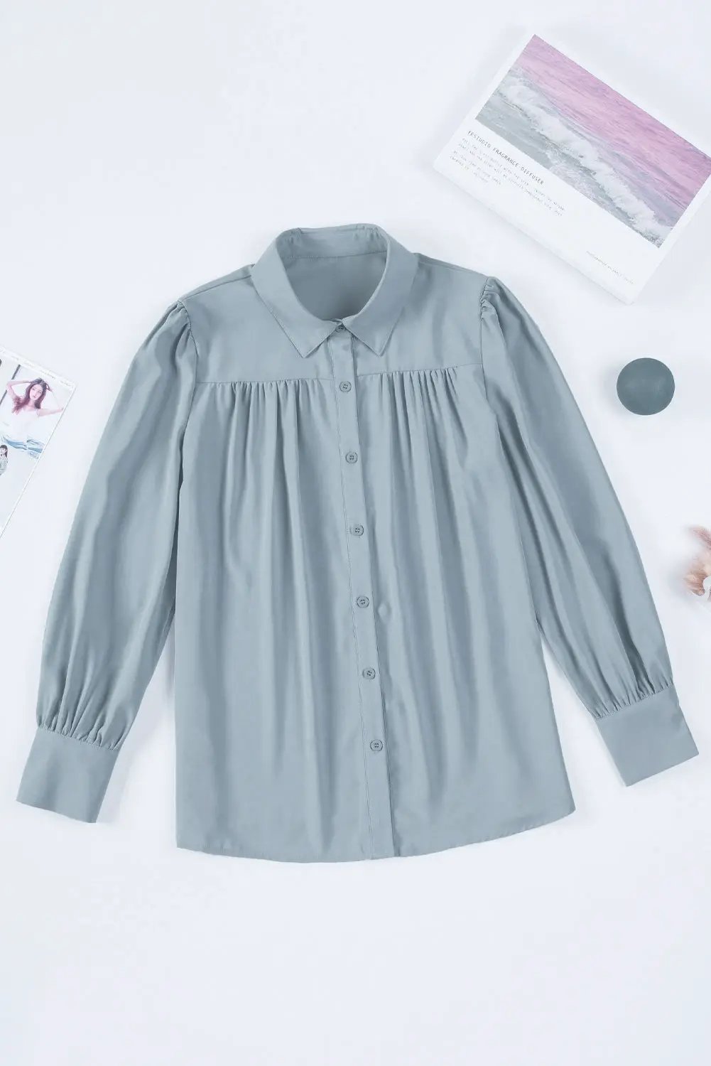 Grateful Threads Boutique Button Up Puff Sleeve Blouse - Blouses Top