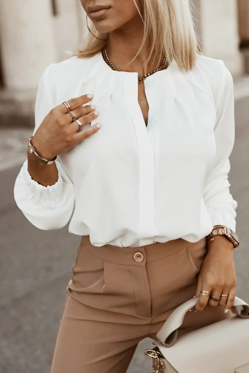 Grateful Threads Boutique Crew Neck Cuff Shirt - Shirts Top