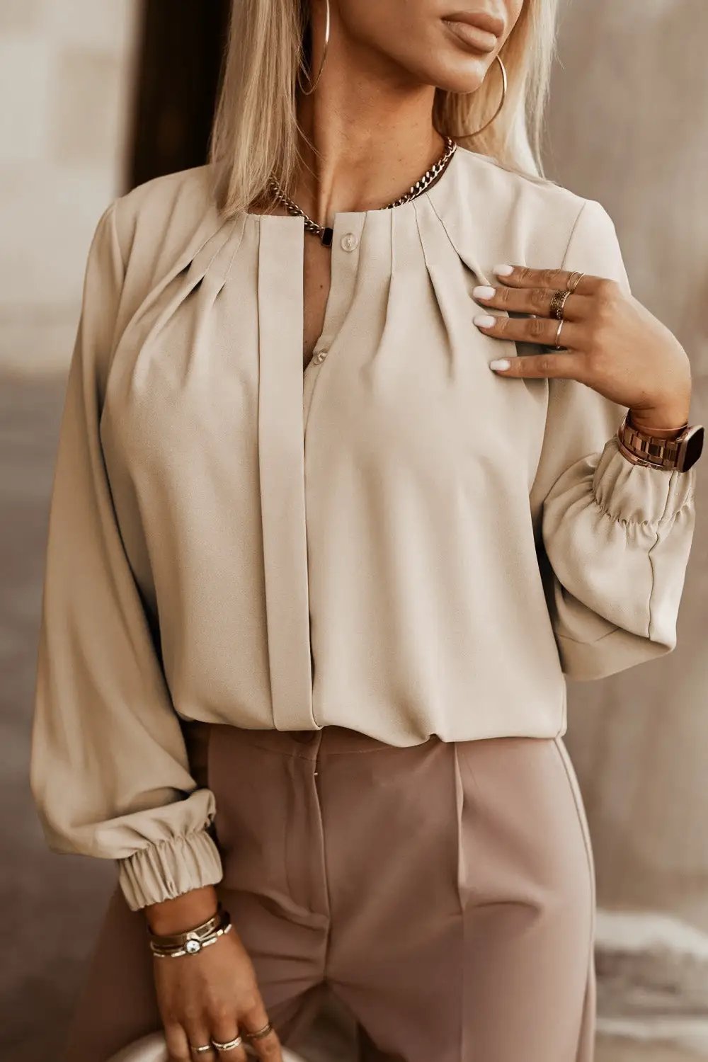 Grateful Threads Boutique Crew Neck Cuff Shirt - Shirts Top