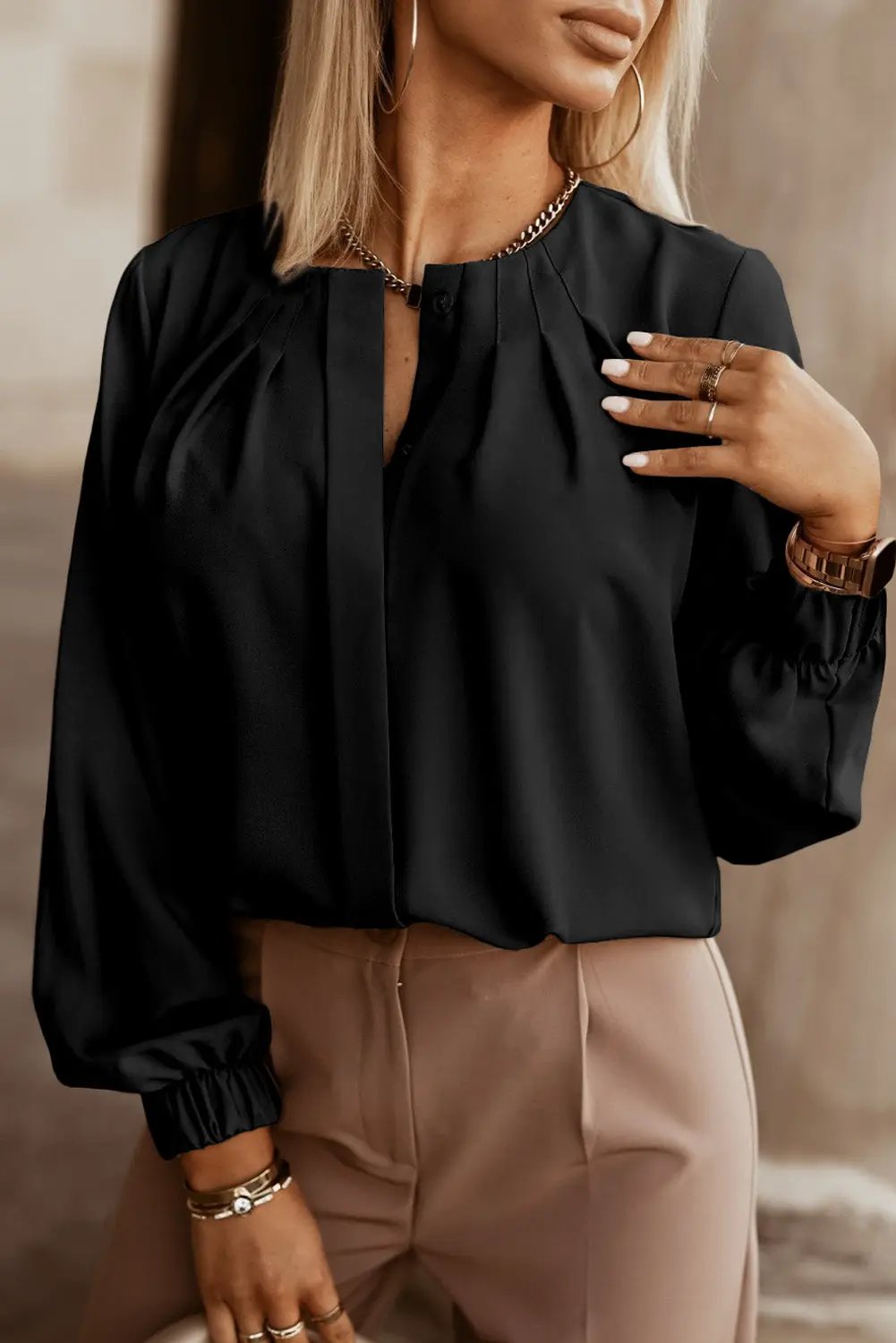Grateful Threads Boutique Crew Neck Cuff Shirt - Shirts Top