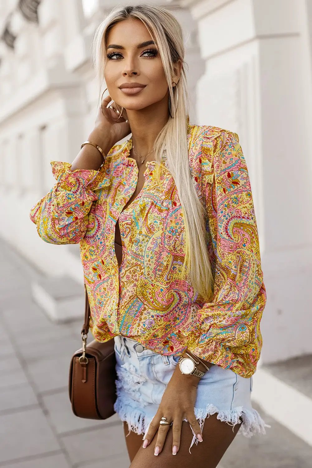 Grateful Threads Boutique Ruffled Trim Boho Shirt - Shirts