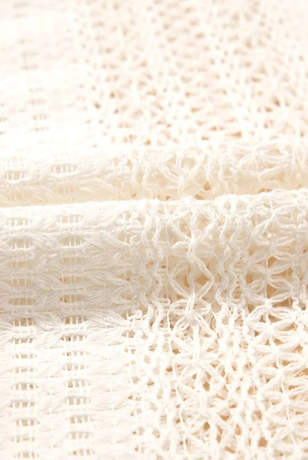Grateful Threads Boutique Beige Lace Crochet Tunic Button-Up Shirt - Shirts Beige crochet button up top