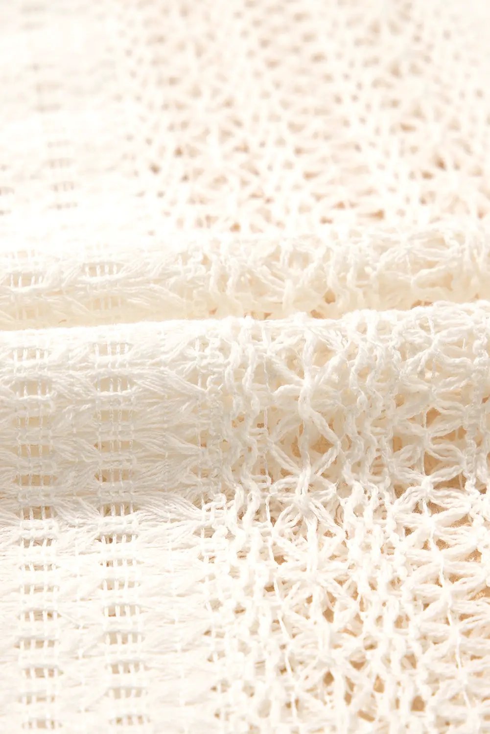 Grateful Threads Boutique Beige Lace Crochet Tunic Button-Up Shirt - Shirts Beige crochet button up top