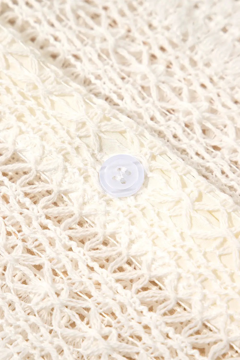 Grateful Threads Boutique Beige Lace Crochet Tunic Button-Up Shirt - Shirts Beige crochet button up top