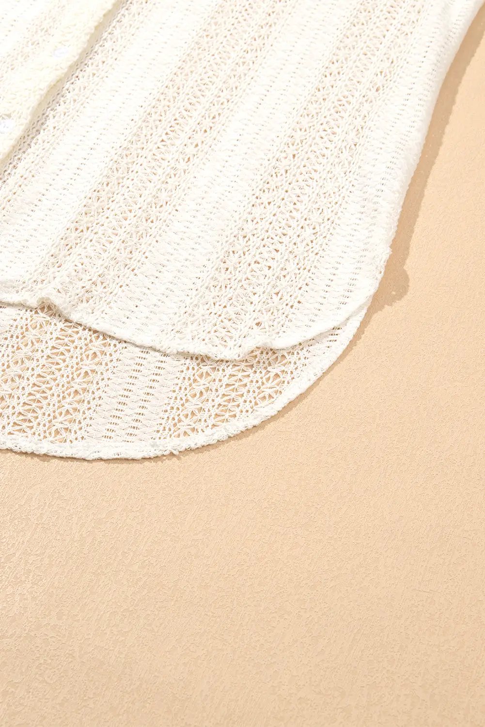 Grateful Threads Boutique Beige Lace Crochet Tunic Button-Up Shirt - Shirts Beige crochet button up top