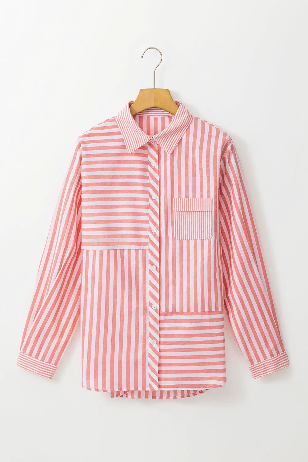 Grateful Threads Boutique Pink Stripe Buttoned Long Sleeve Casual Shirt - Shirts Pink Stripe Buttoned Long Sleeve Casual Shirt