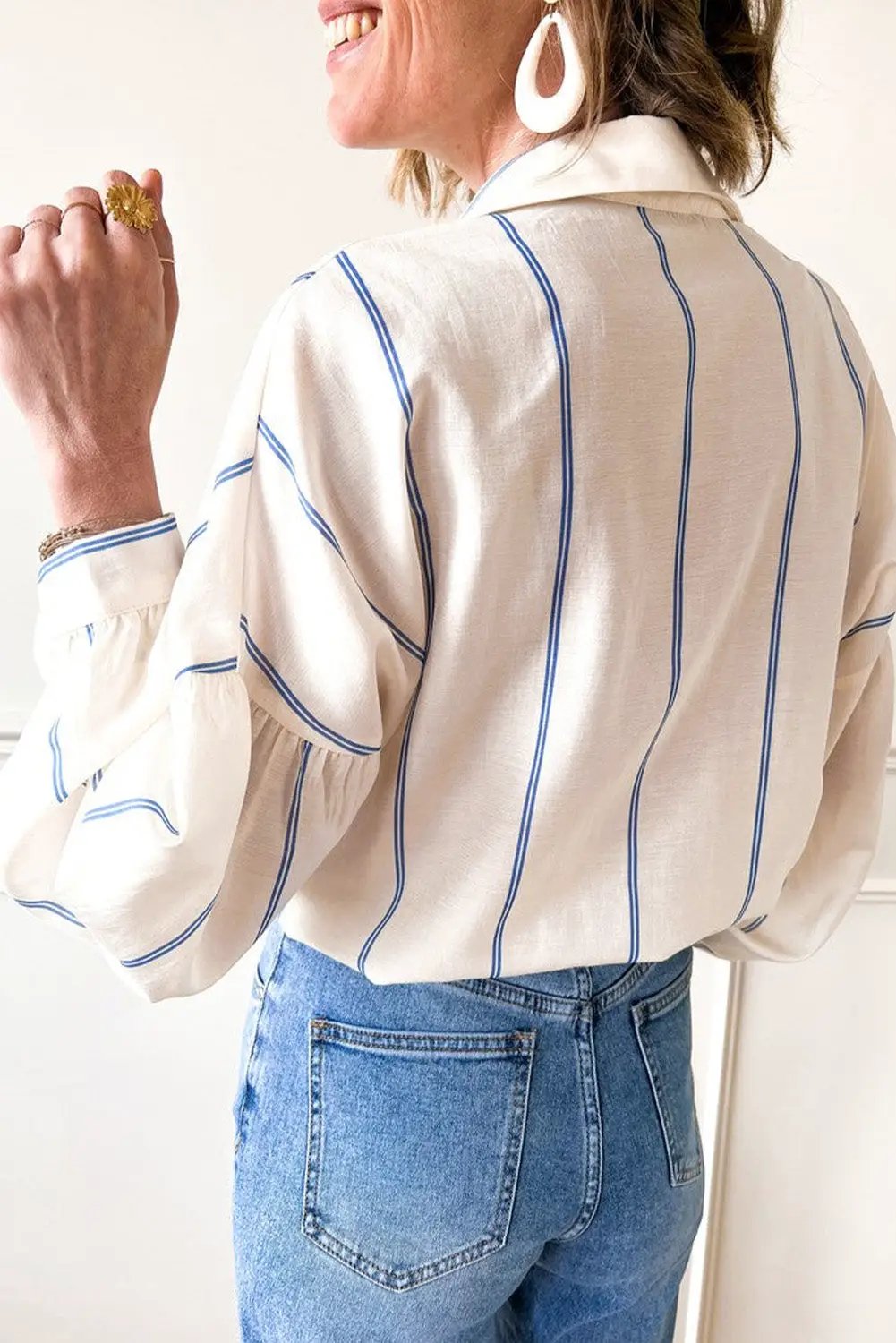Grateful Threads Boutique Blue Stripe Drop Shoulder Bubble Loose Shirt - Shirts