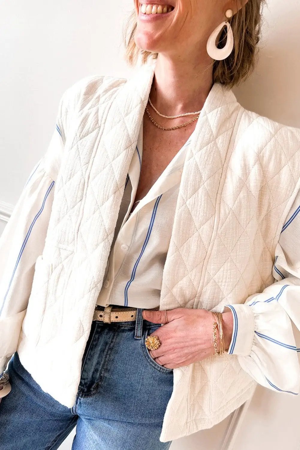 Grateful Threads Boutique Blue Stripe Drop Shoulder Bubble Loose Shirt - Shirts