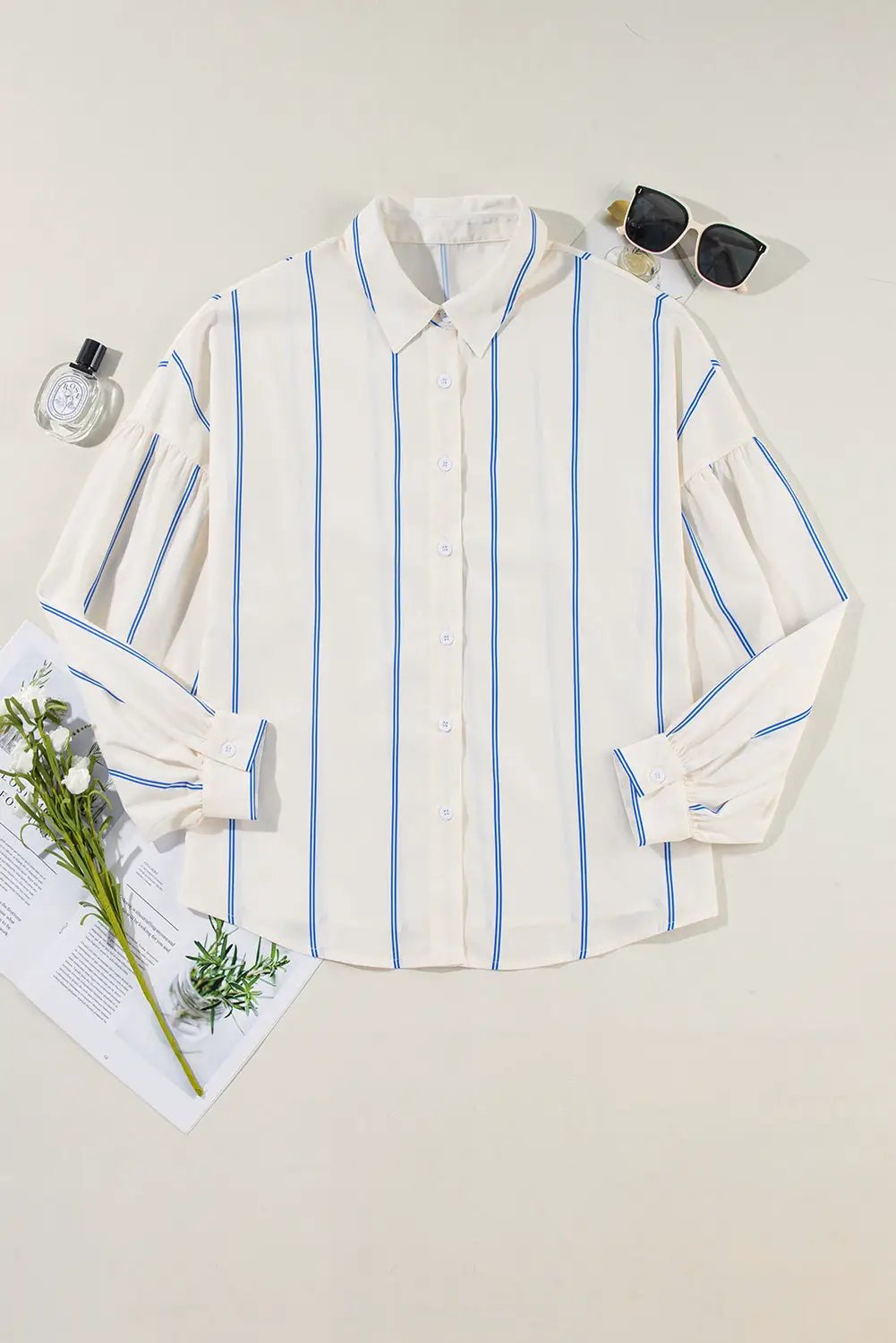 Grateful Threads Boutique Blue Stripe Drop Shoulder Bubble Loose Shirt - Shirts