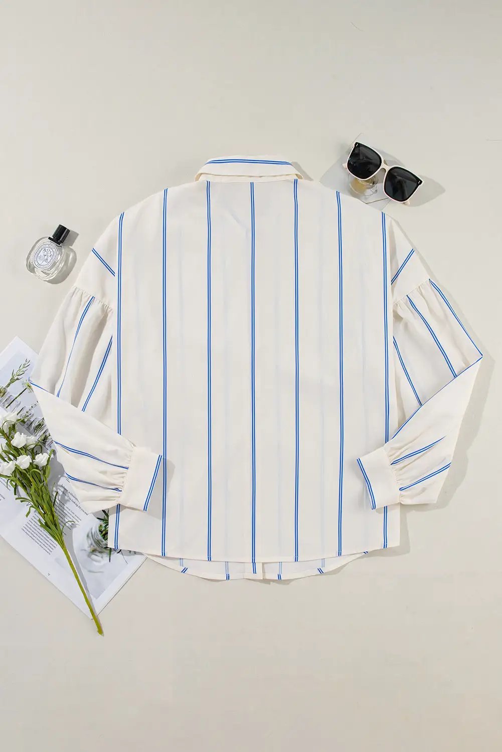 Grateful Threads Boutique Blue Stripe Drop Shoulder Bubble Loose Shirt - Shirts