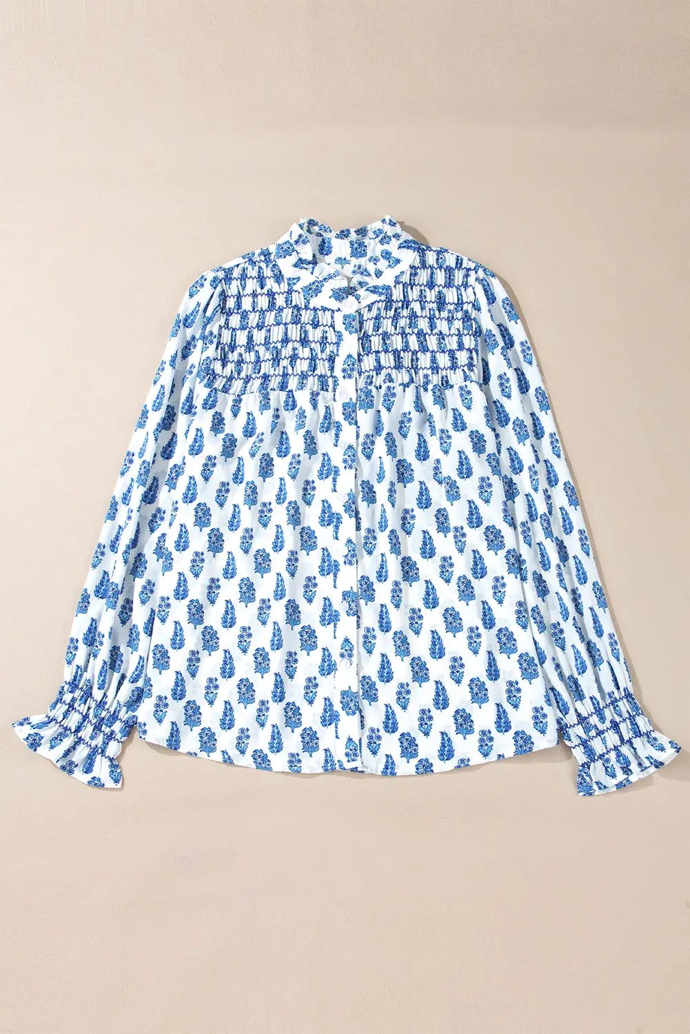 Grateful Threads Boutique Blue Boho Lantern Sleeve Shirt - Shirts