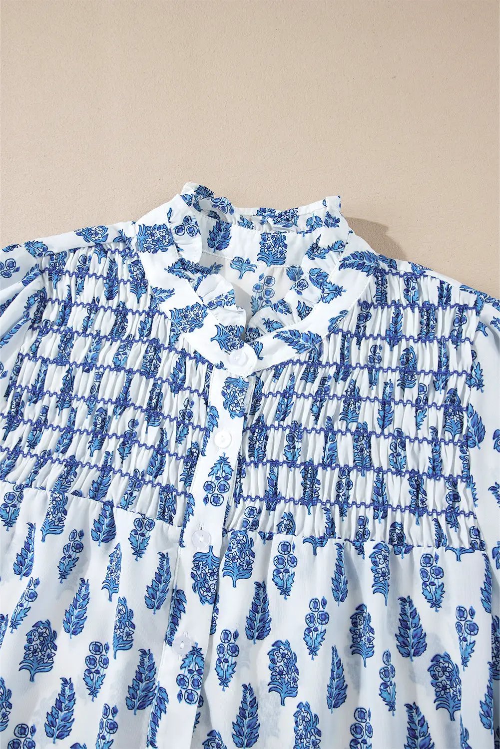Grateful Threads Boutique Blue Boho Lantern Sleeve Shirt - Shirts