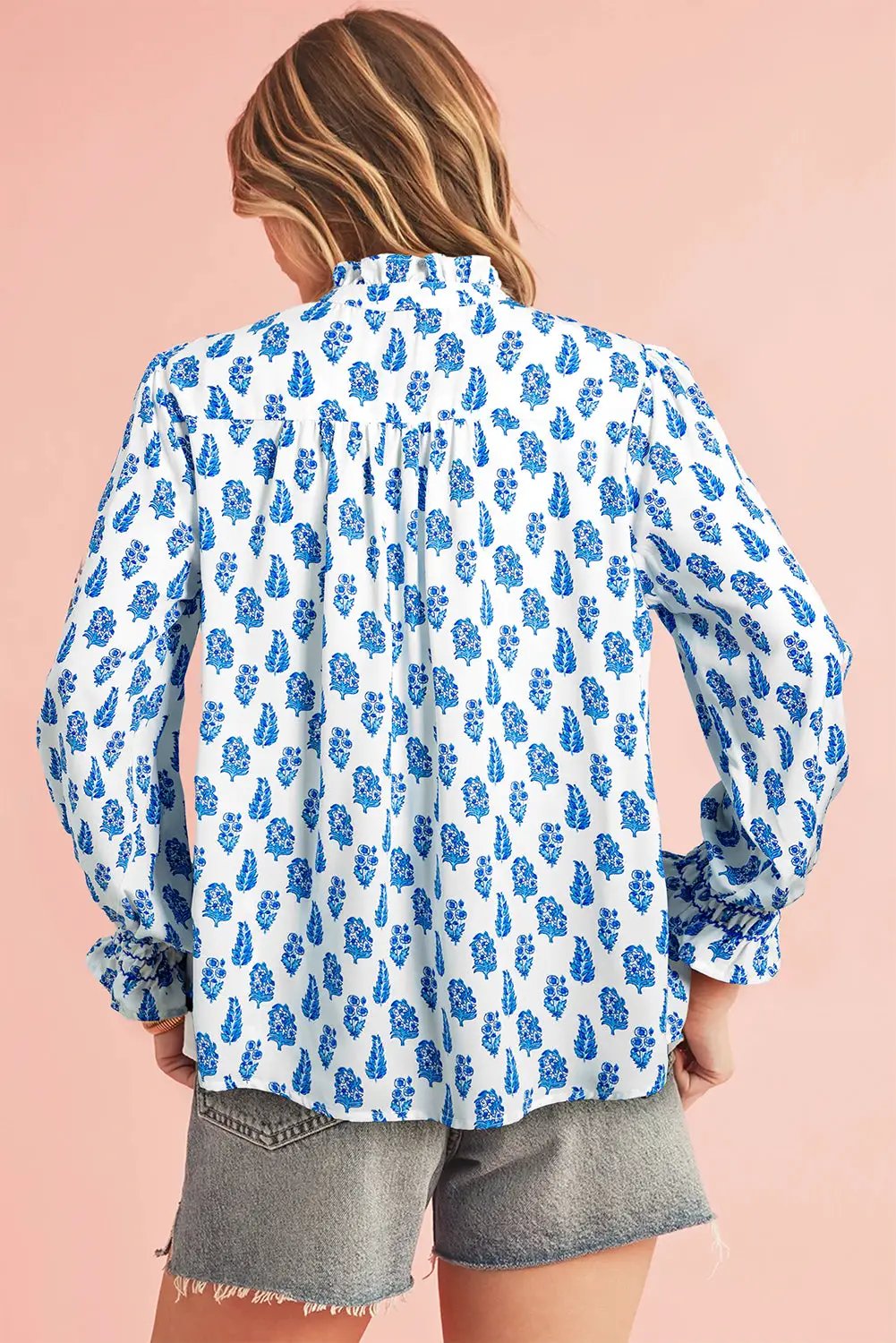 Grateful Threads Boutique Blue Boho Lantern Sleeve Shirt - Shirts