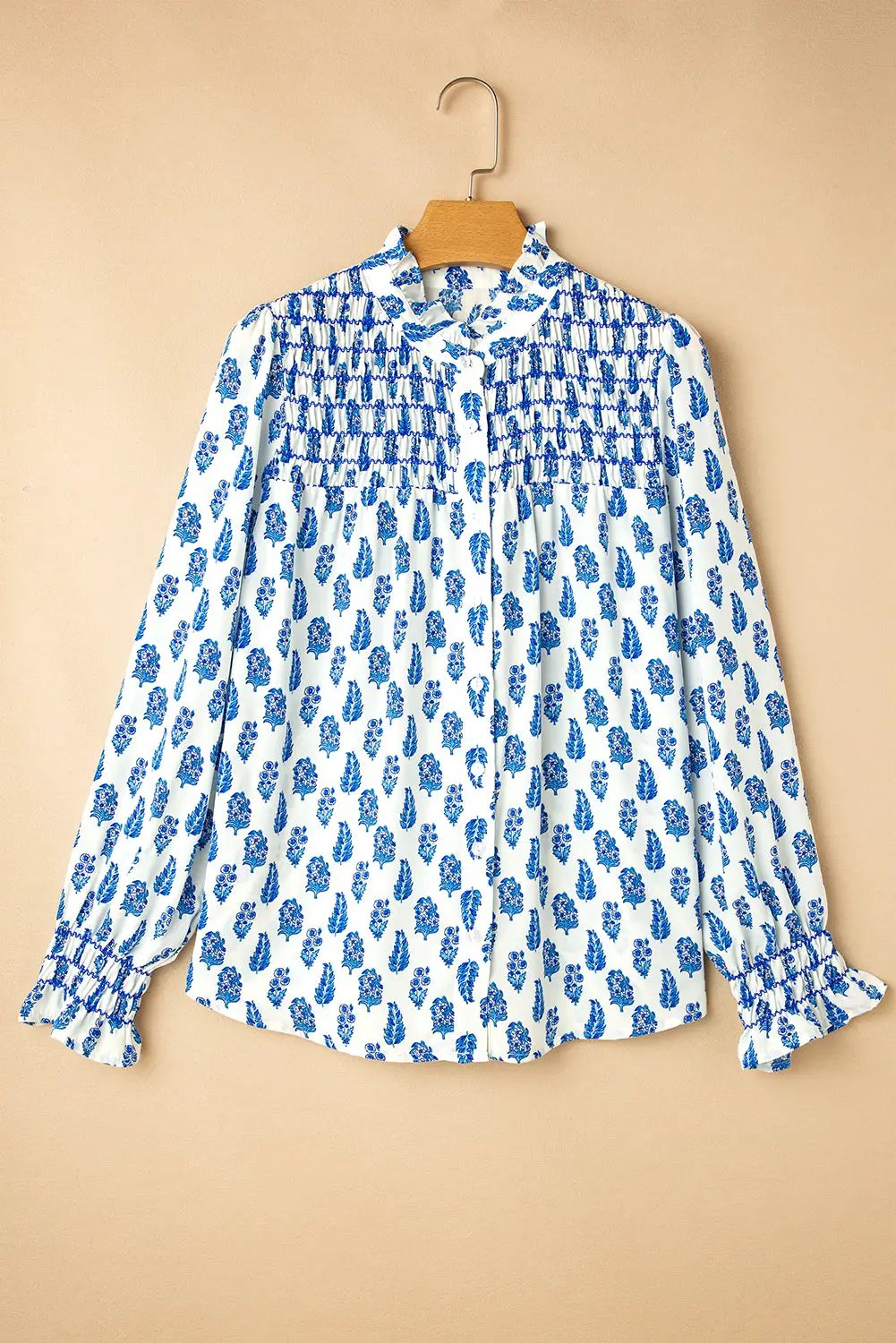 Grateful Threads Boutique Blue Boho Lantern Sleeve Shirt - Shirts